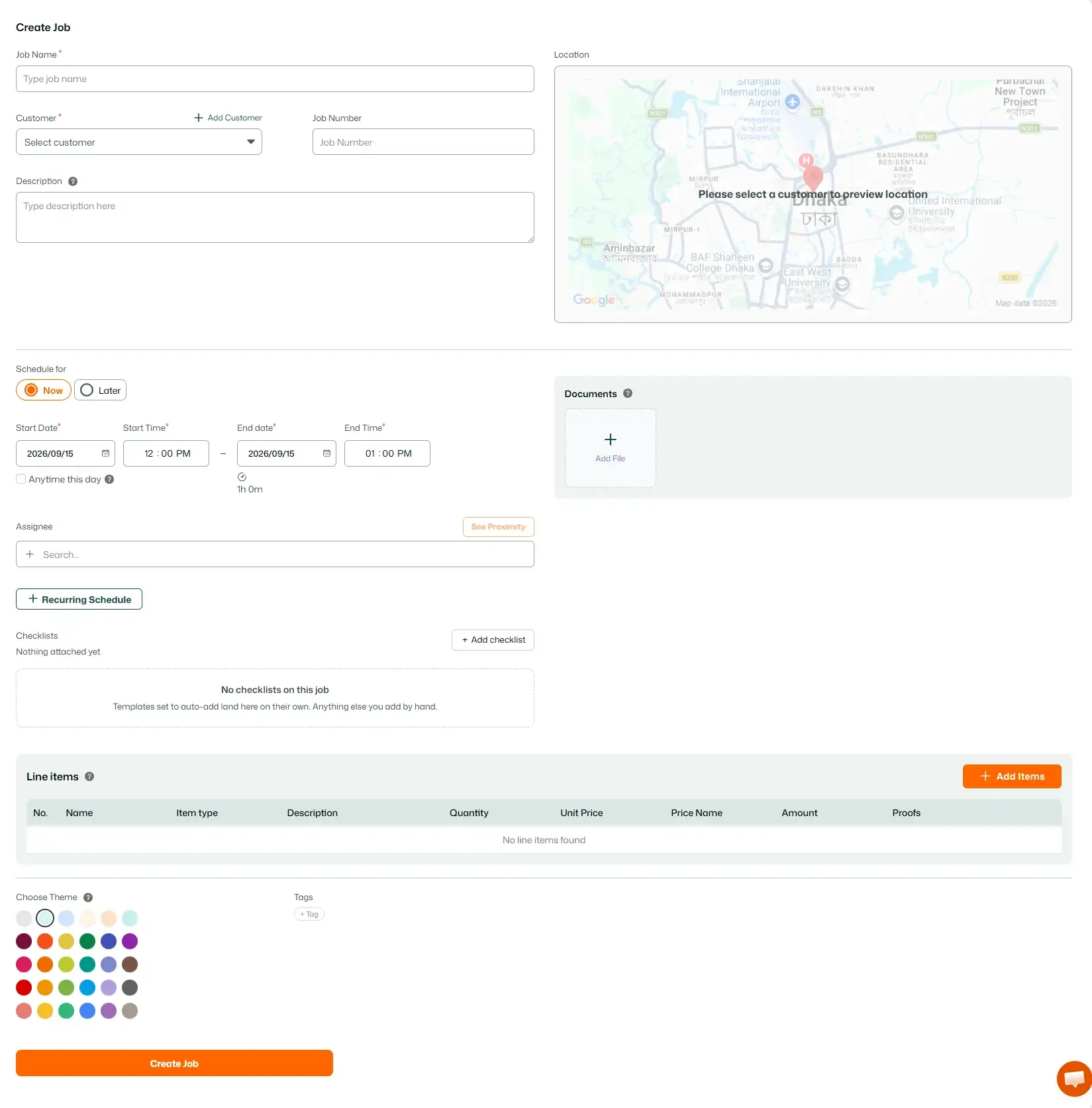FieldTask Create Jobs Form