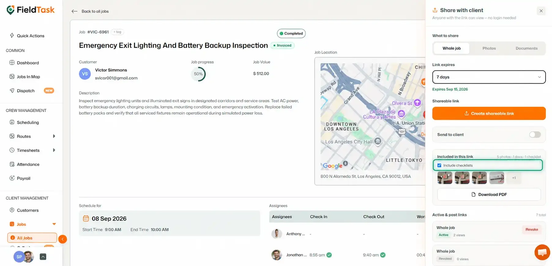 Share panel with Include checklists option highlighted