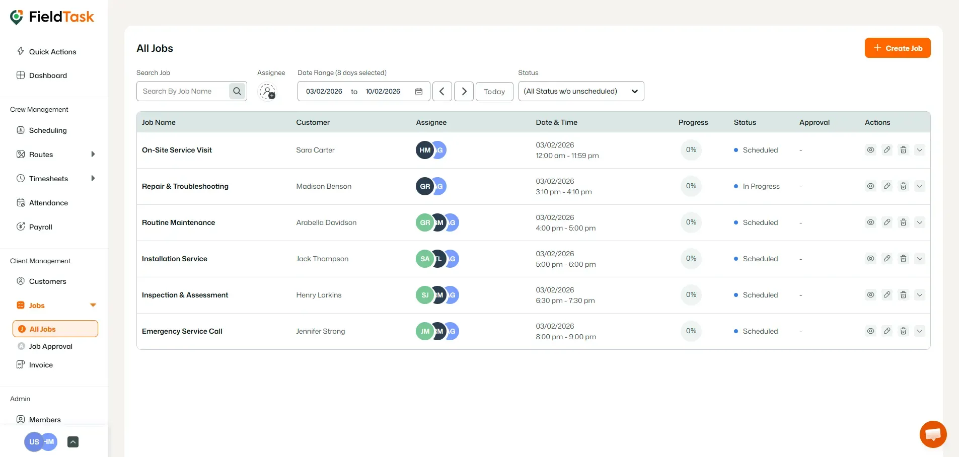 FieldTask All Jobs Page