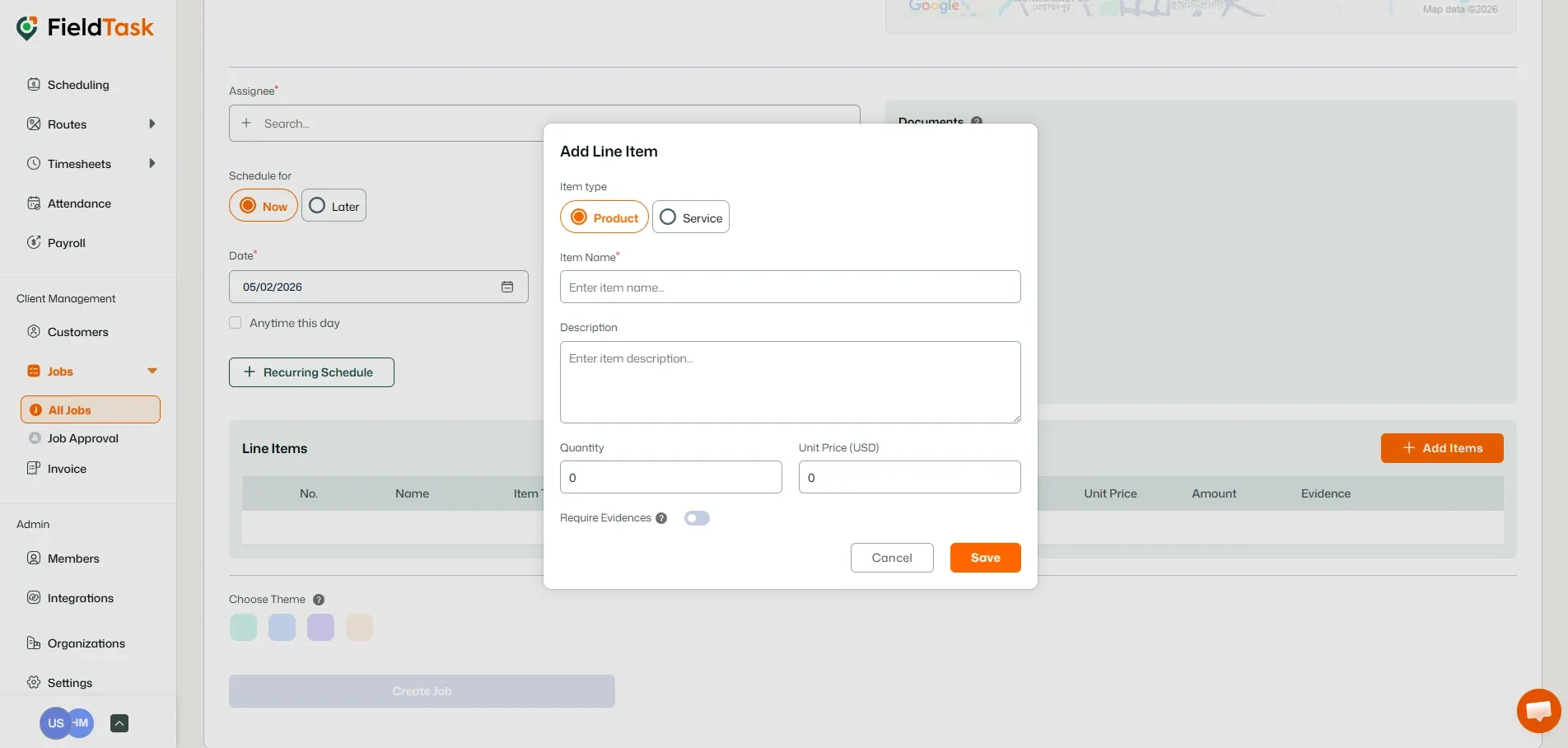 FieldTask Line Item Adding Form on Job Creation Page