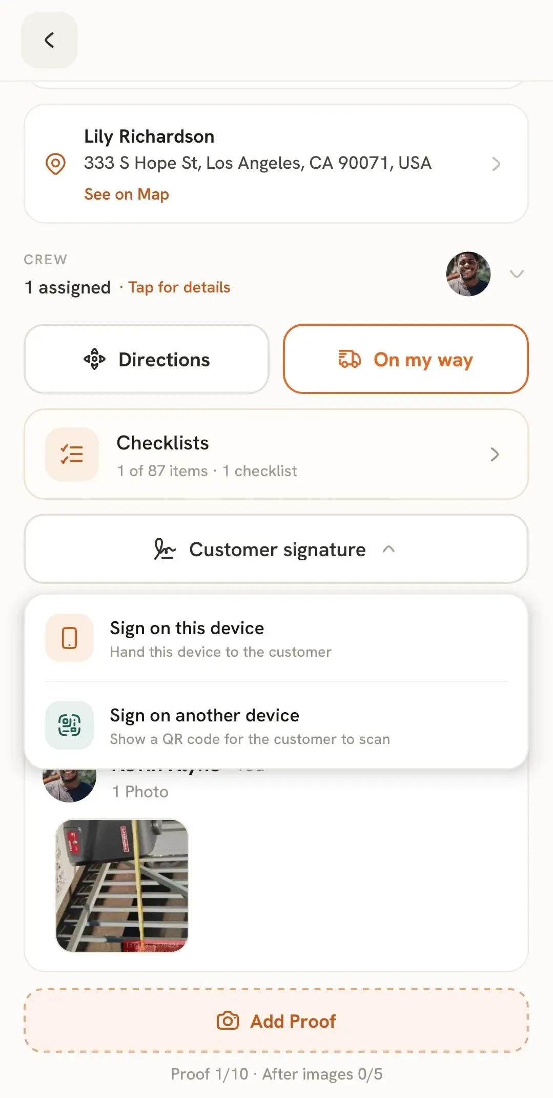 Customer Signature menu with two signing options
