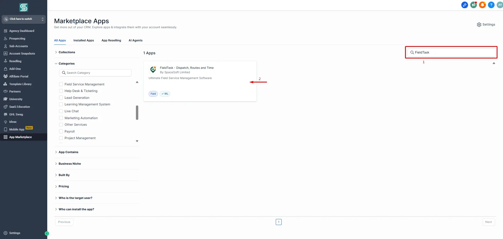 FieldTask in Highlevel Marketplace