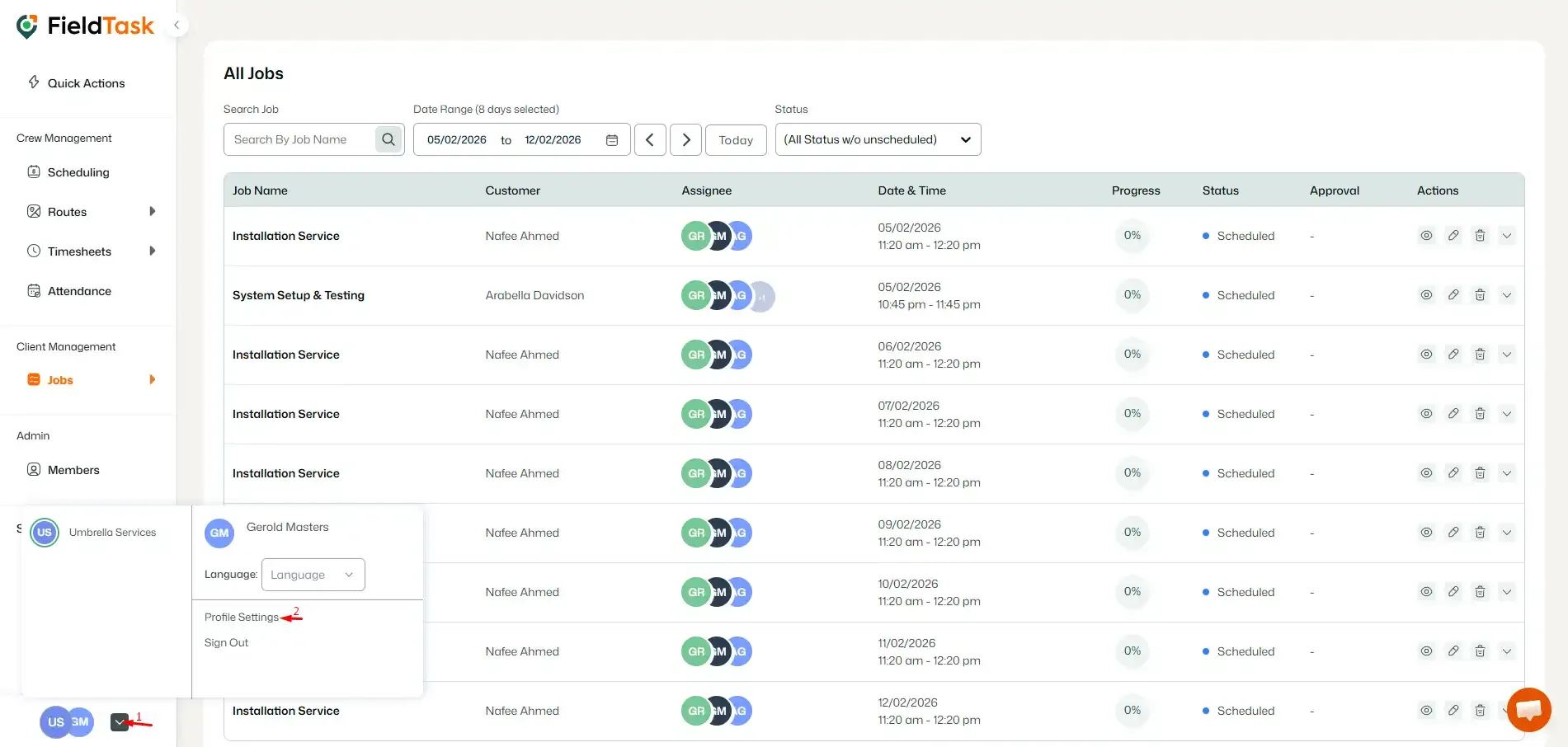 FieldTask Member's Job Page