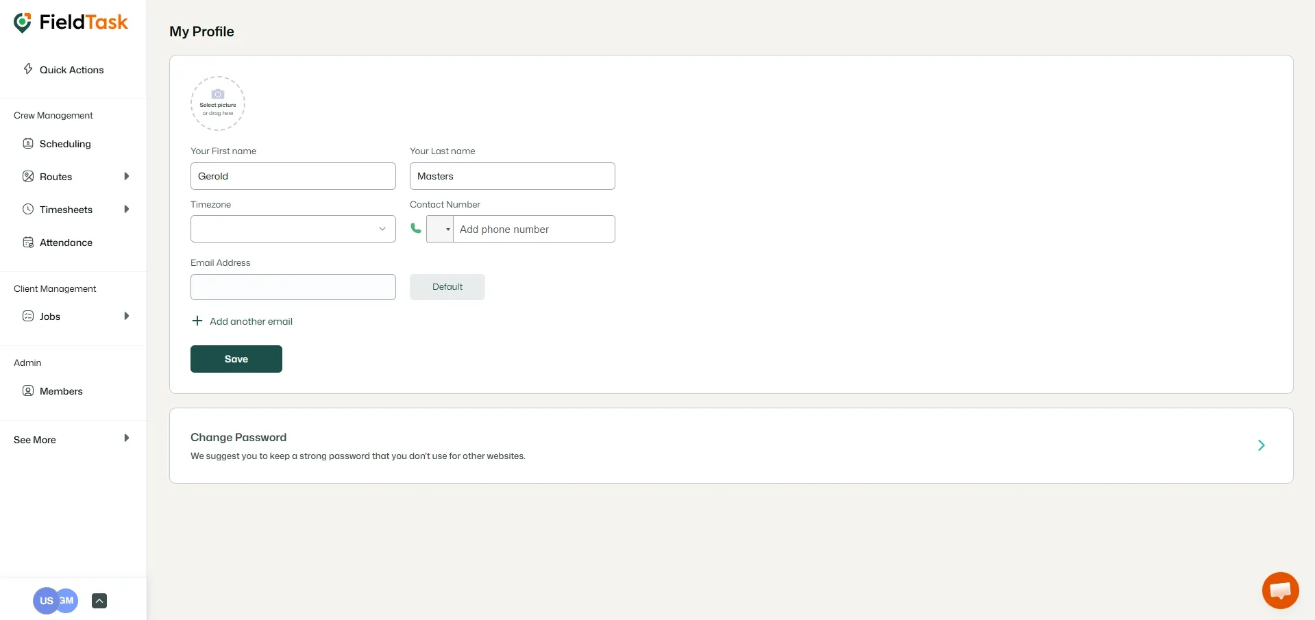 FieldTask Profile Page