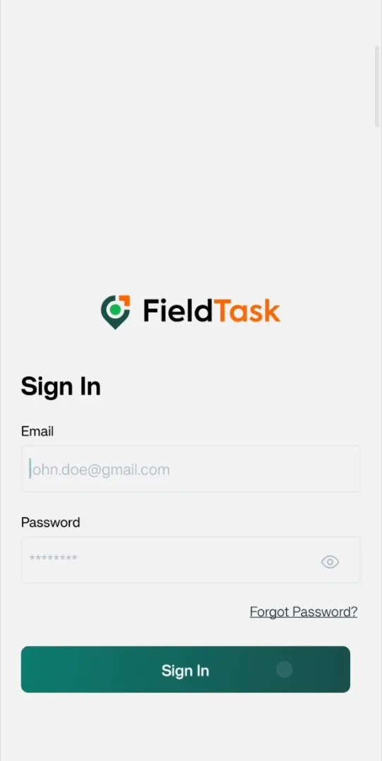 FieldTask Mobile App Login Page