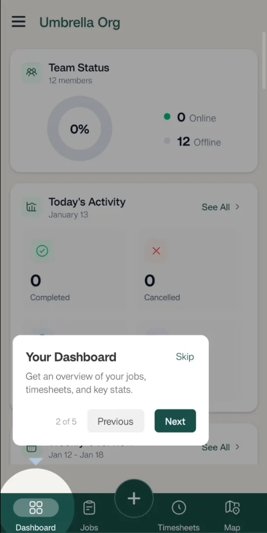 FieldTask Mobile App Dashboard