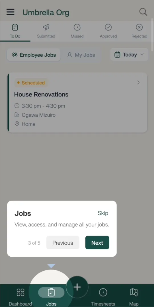 FieldTask Mobile App Jobs Page 