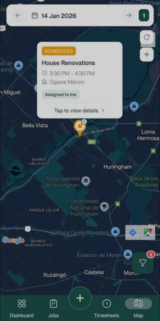 FieldTask Mobile App Job on Map