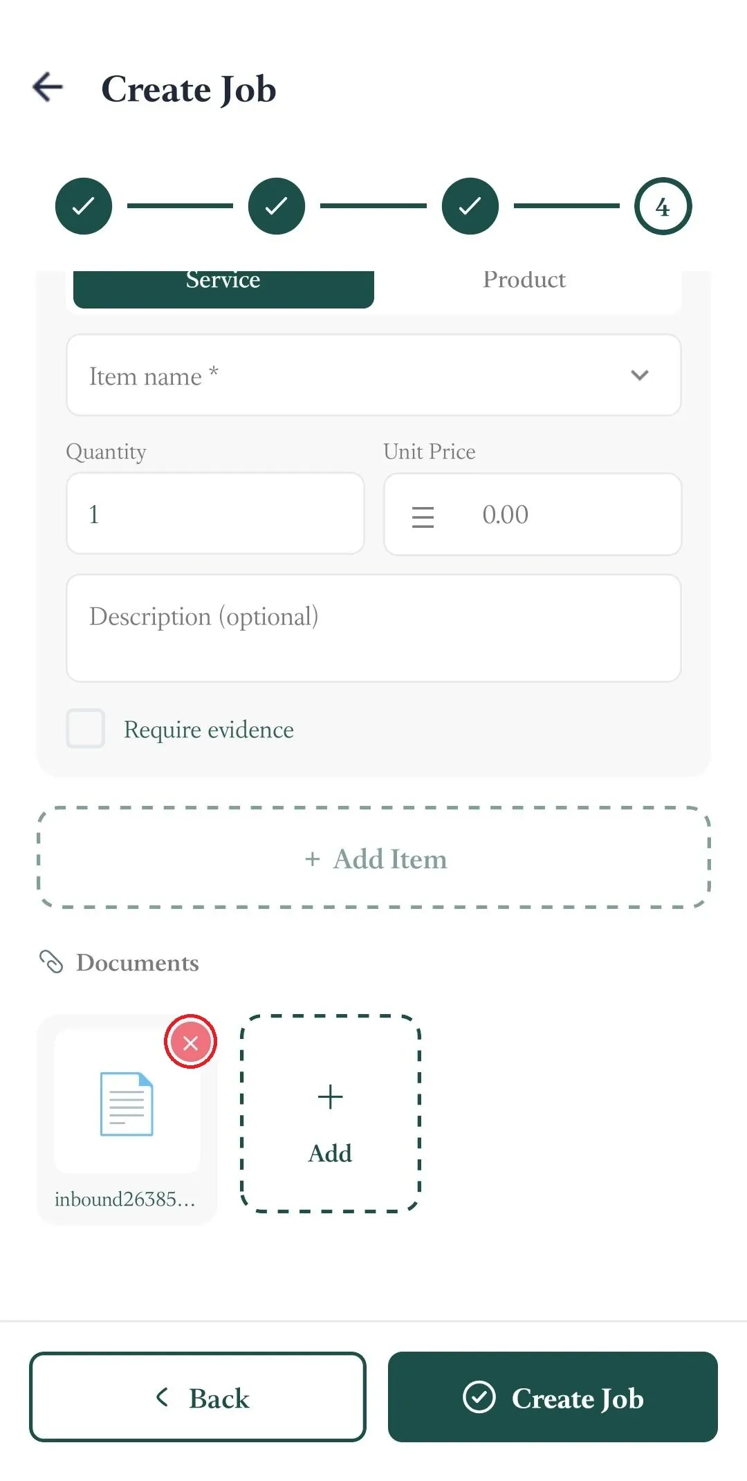 FieldTask Mobile App attached document with remove option