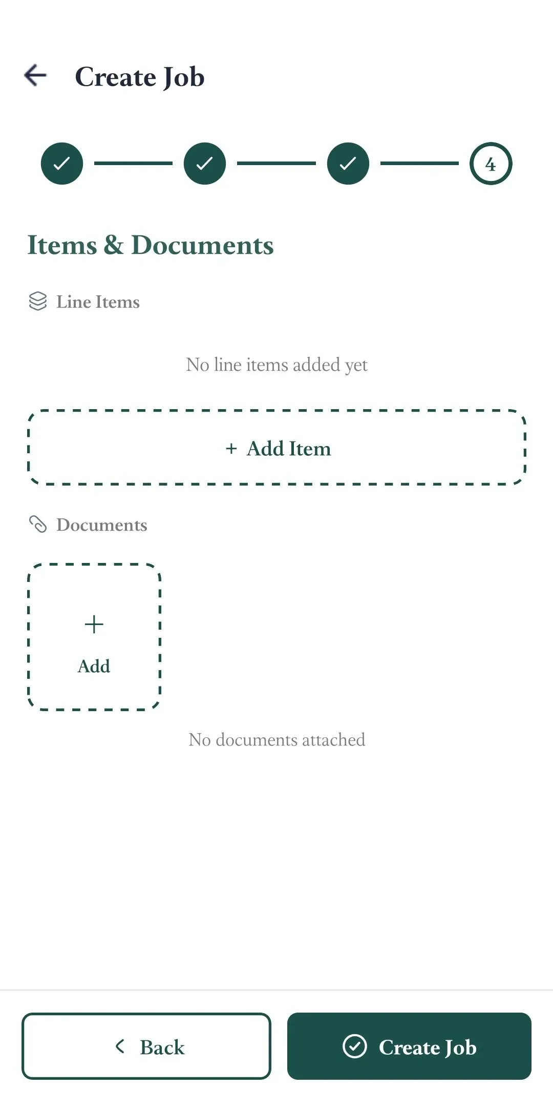 FieldTask Mobile App items and documents setup screen
