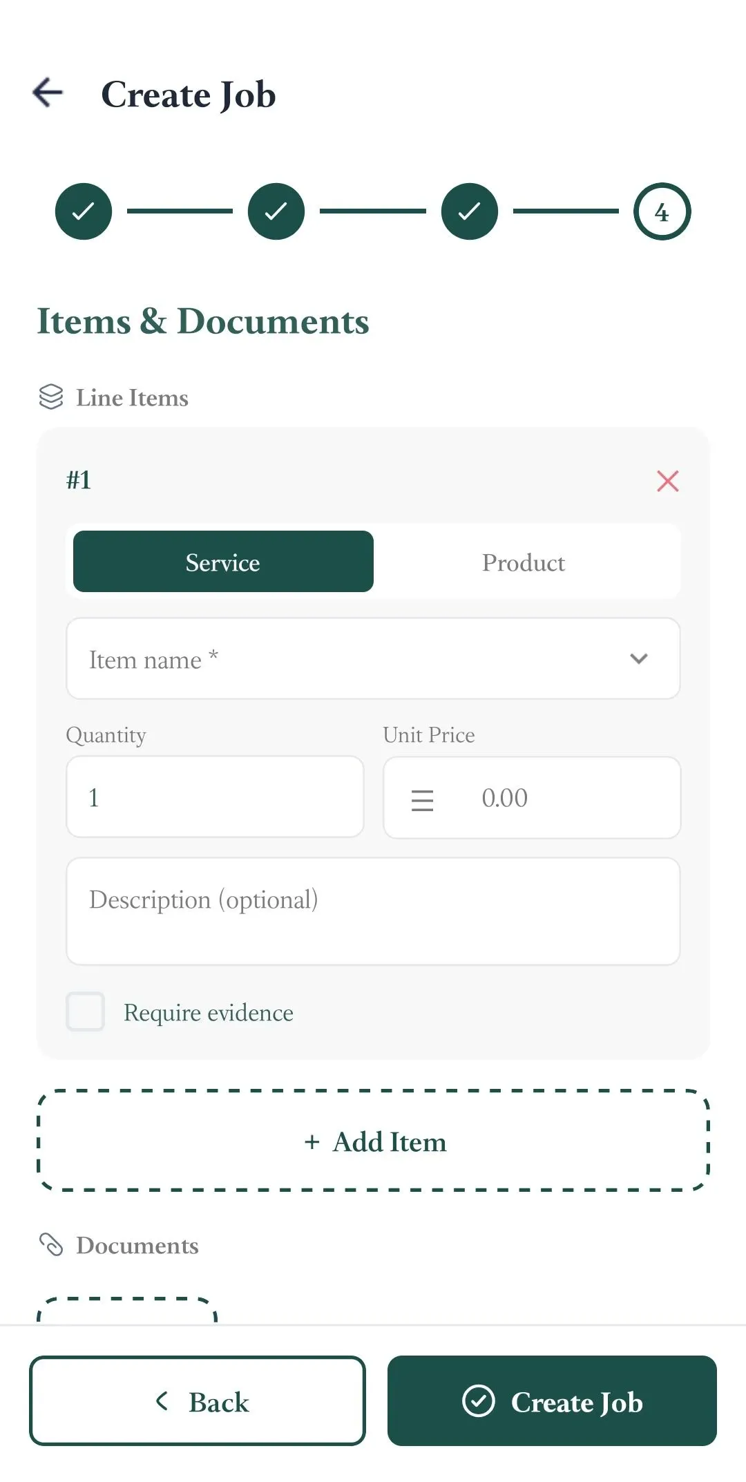 FieldTask Mobile App service line item entry form