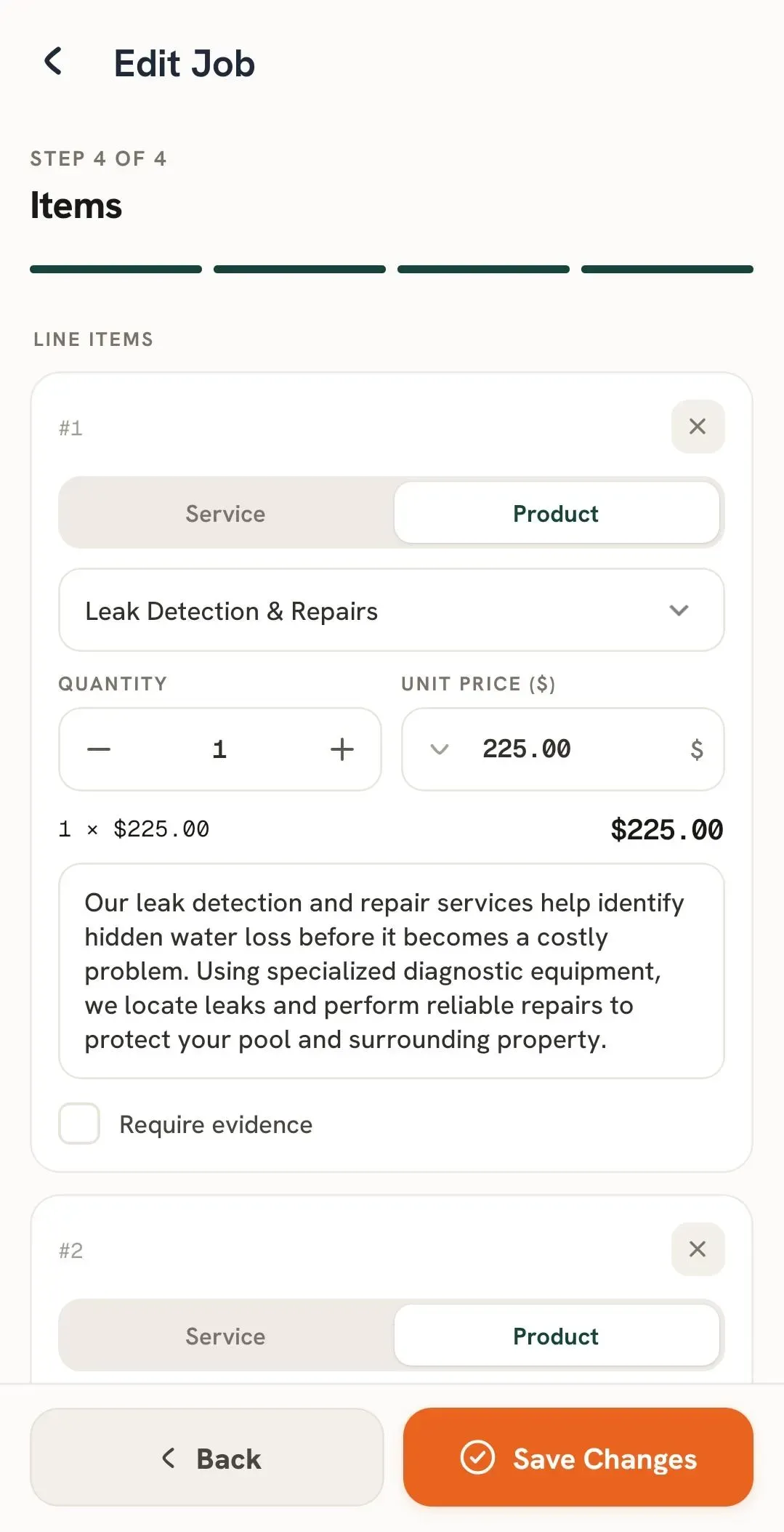 Edit Job screen showing removable product line items.