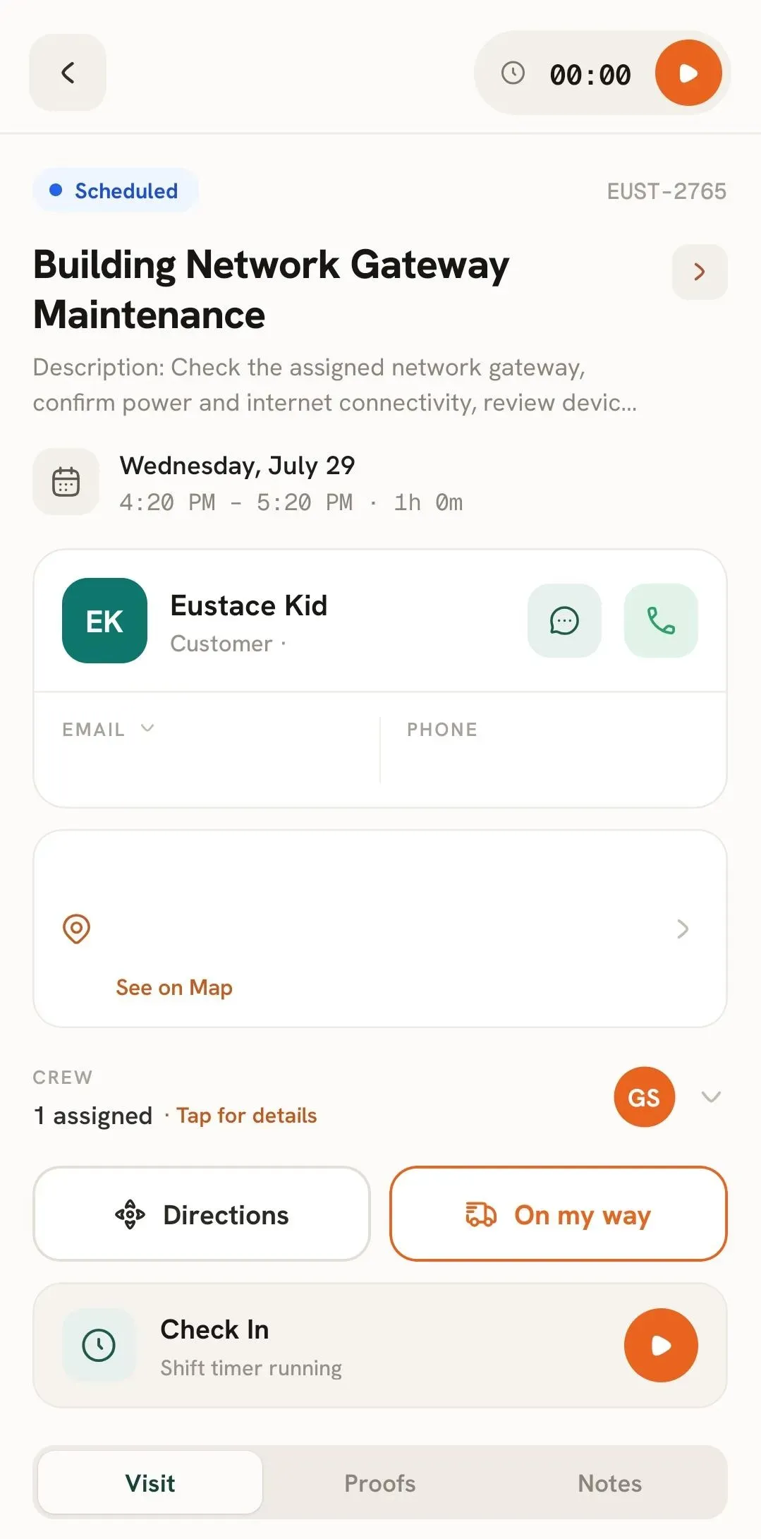 FieldTask Mobile App job details before adding notes