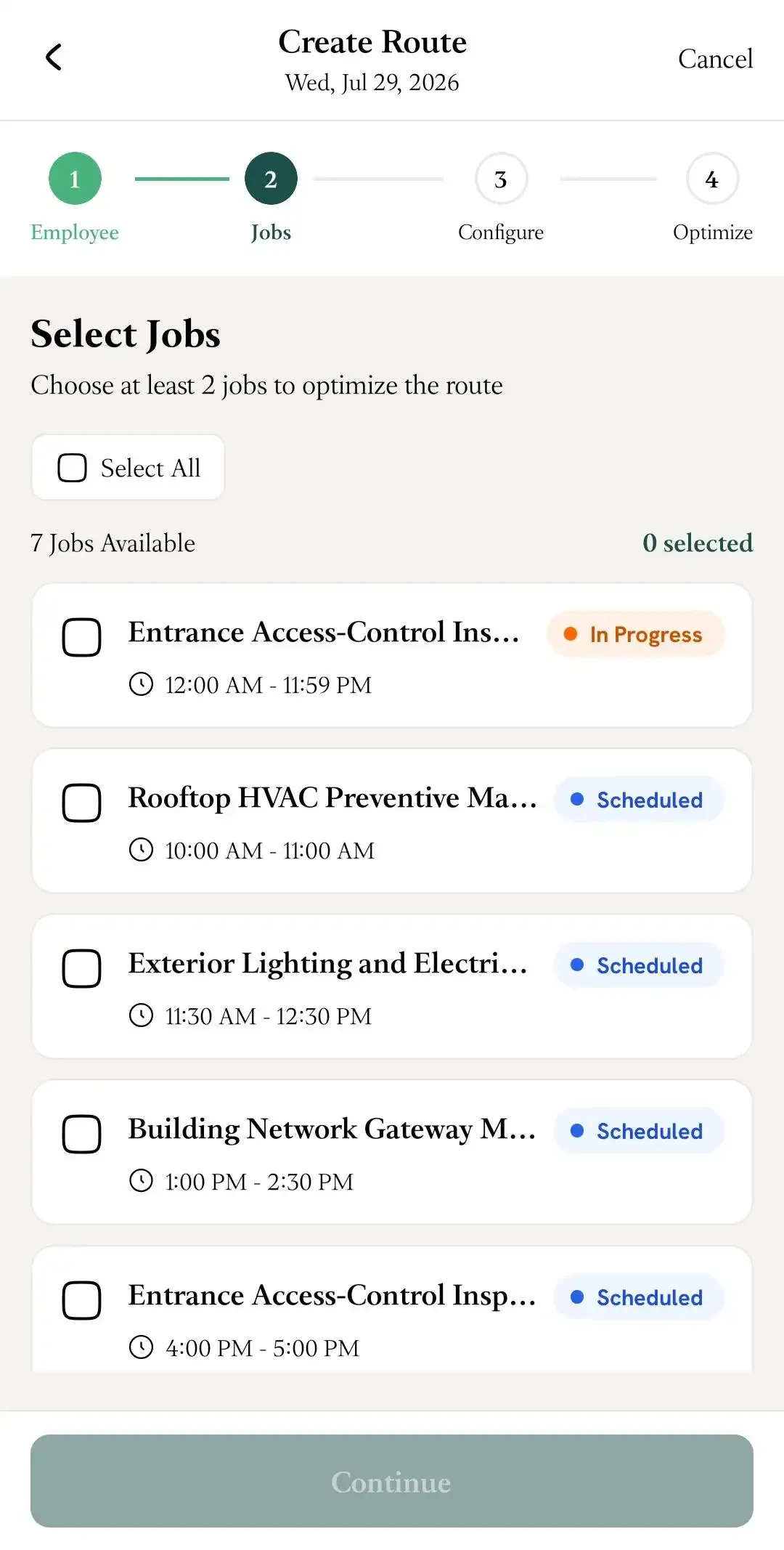 FieldTask Mobile App job selection for route planning