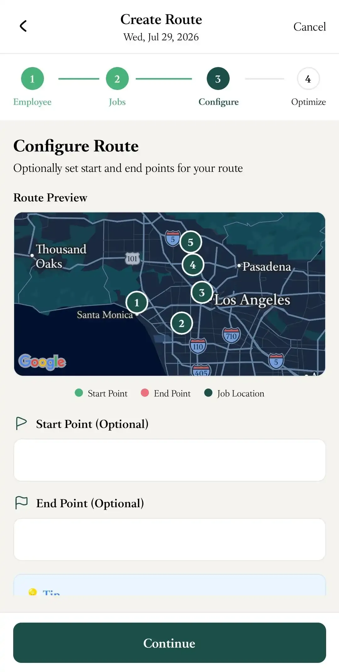 FieldTask Mobile App route configuration map preview
