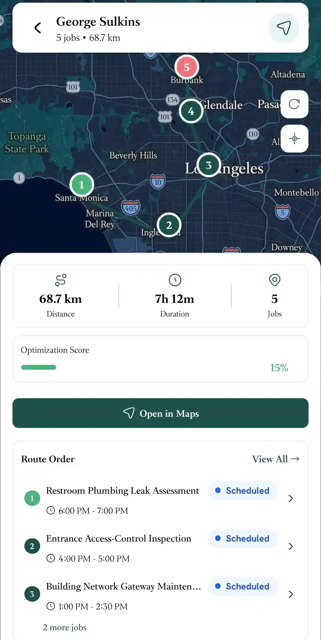 FieldTask Mobile App optimized route map and job order