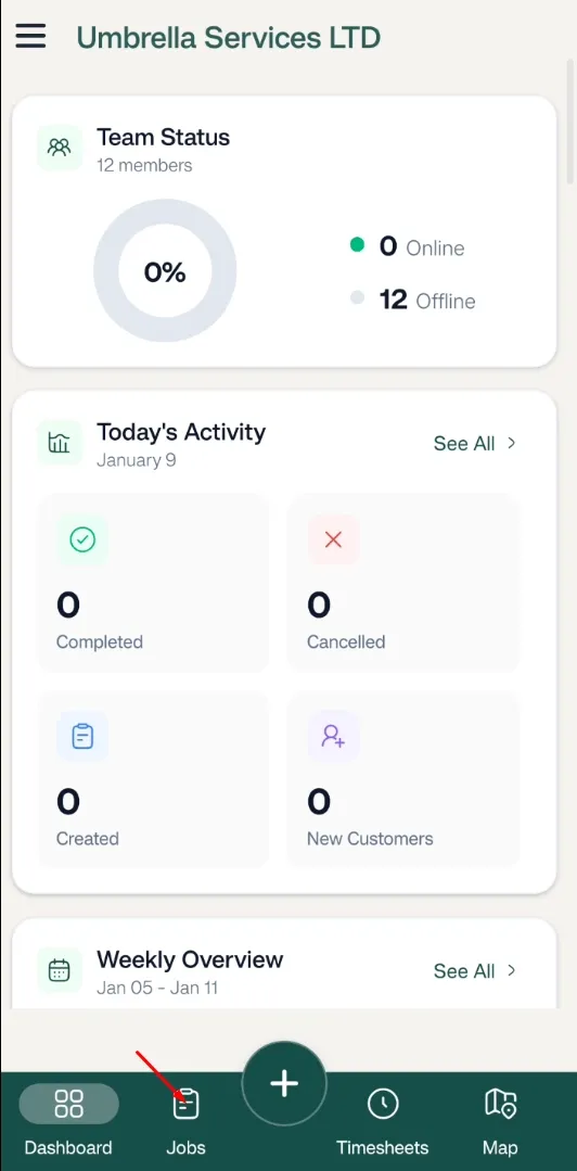 FieldTask Mobile App Dashboard