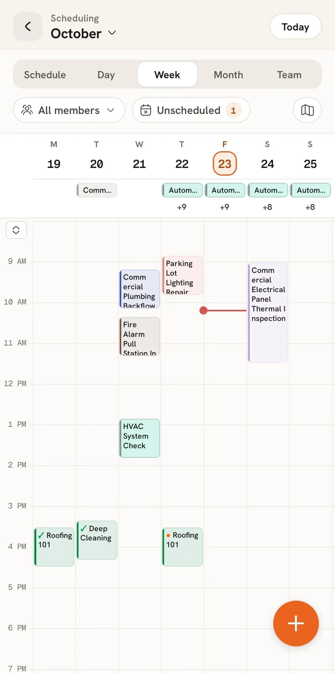 Weekly scheduling view showing jobs across multiple days.
