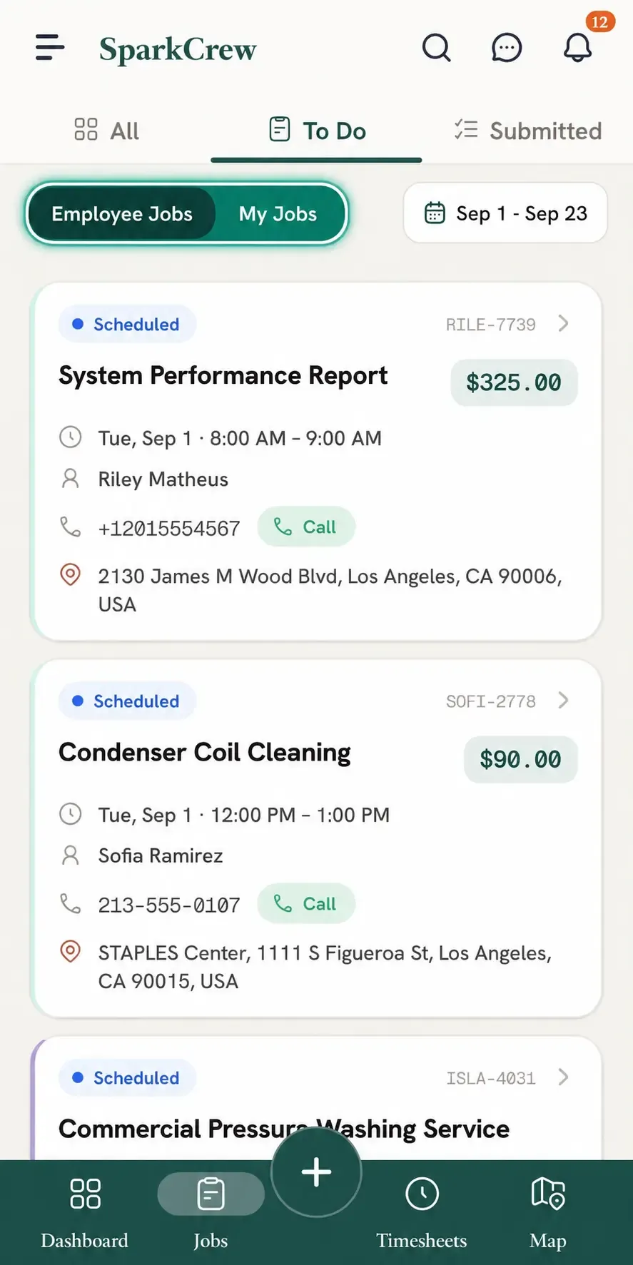 To Do jobs page with Employee Jobs and My Jobs toggle