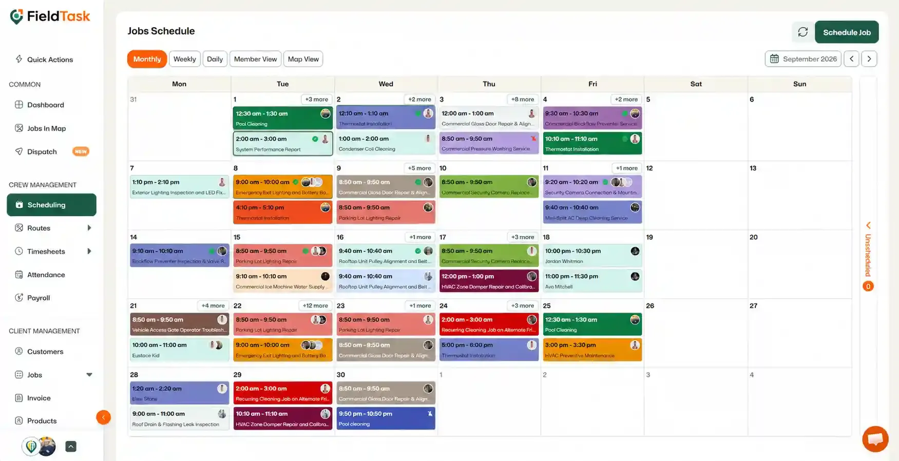 Scheduling page highlighting schedule controls and menu