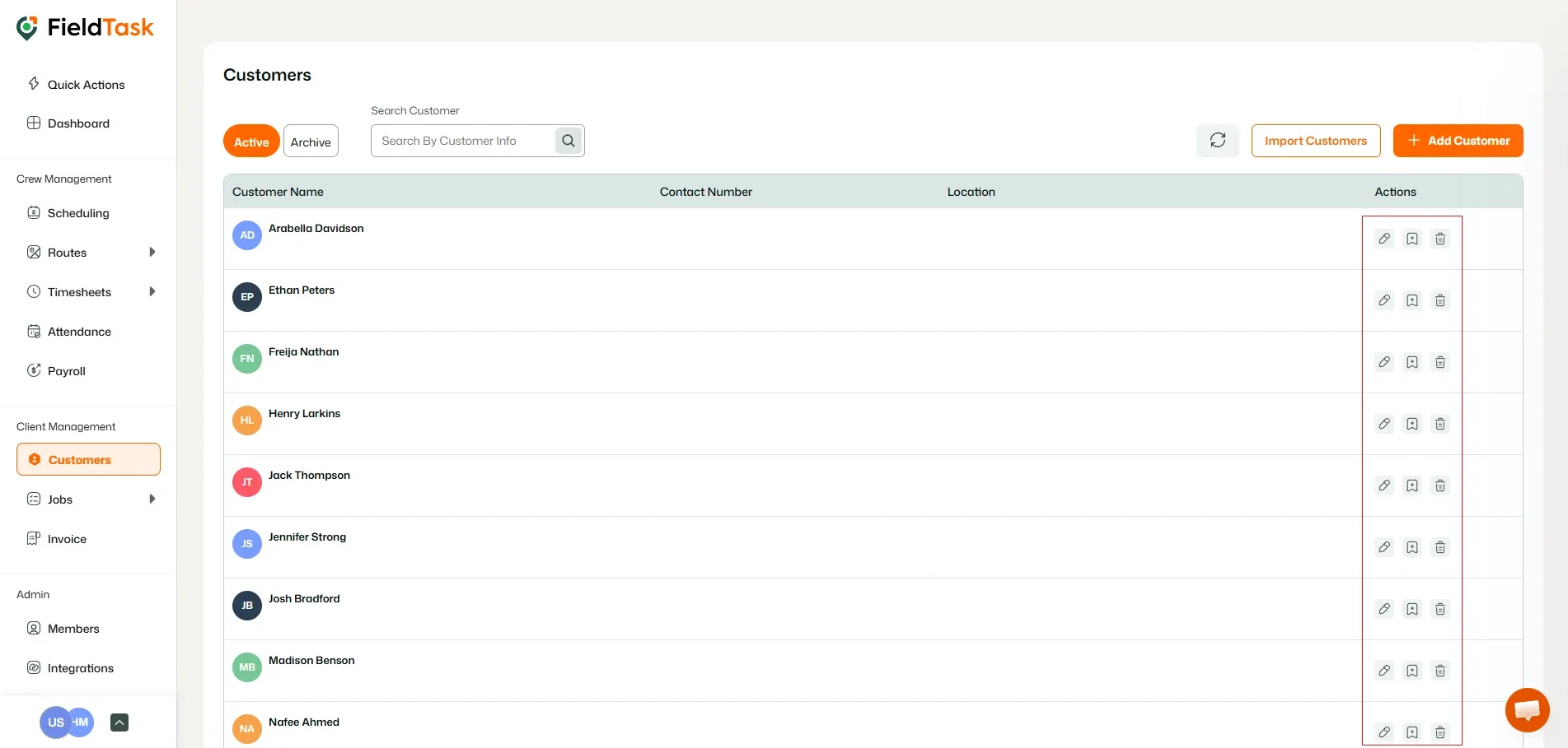 FieldTask Customer Page