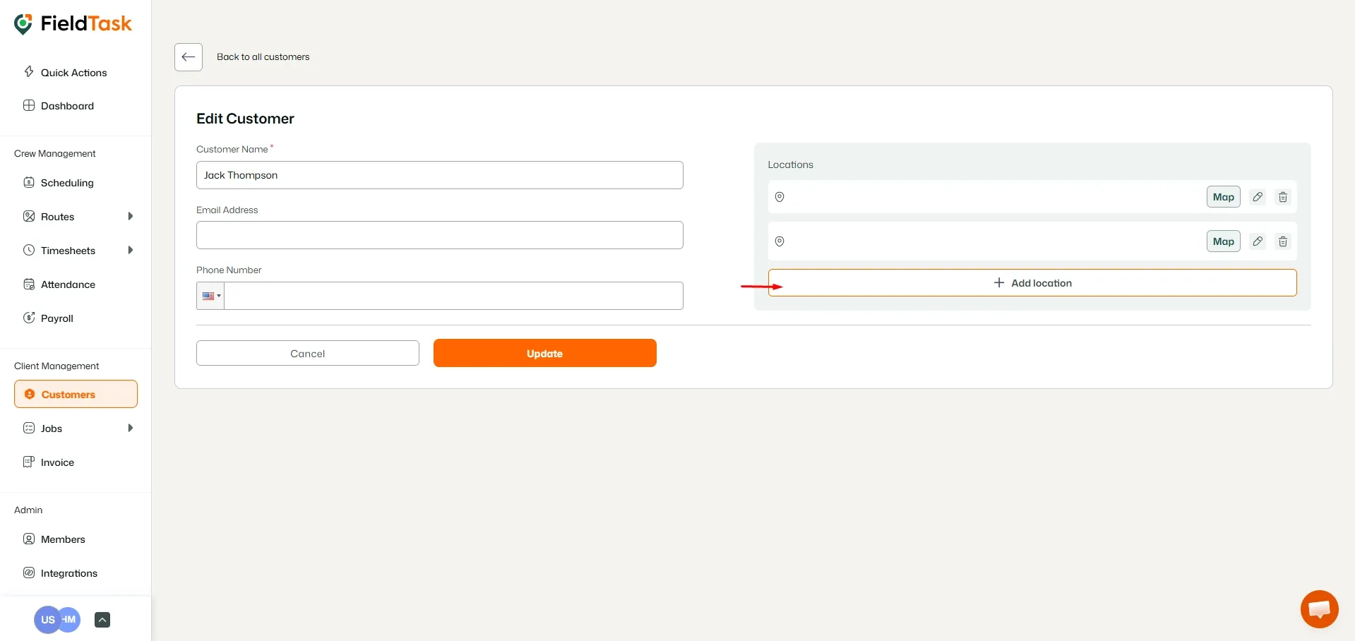 FieldTask Customer Detail Page