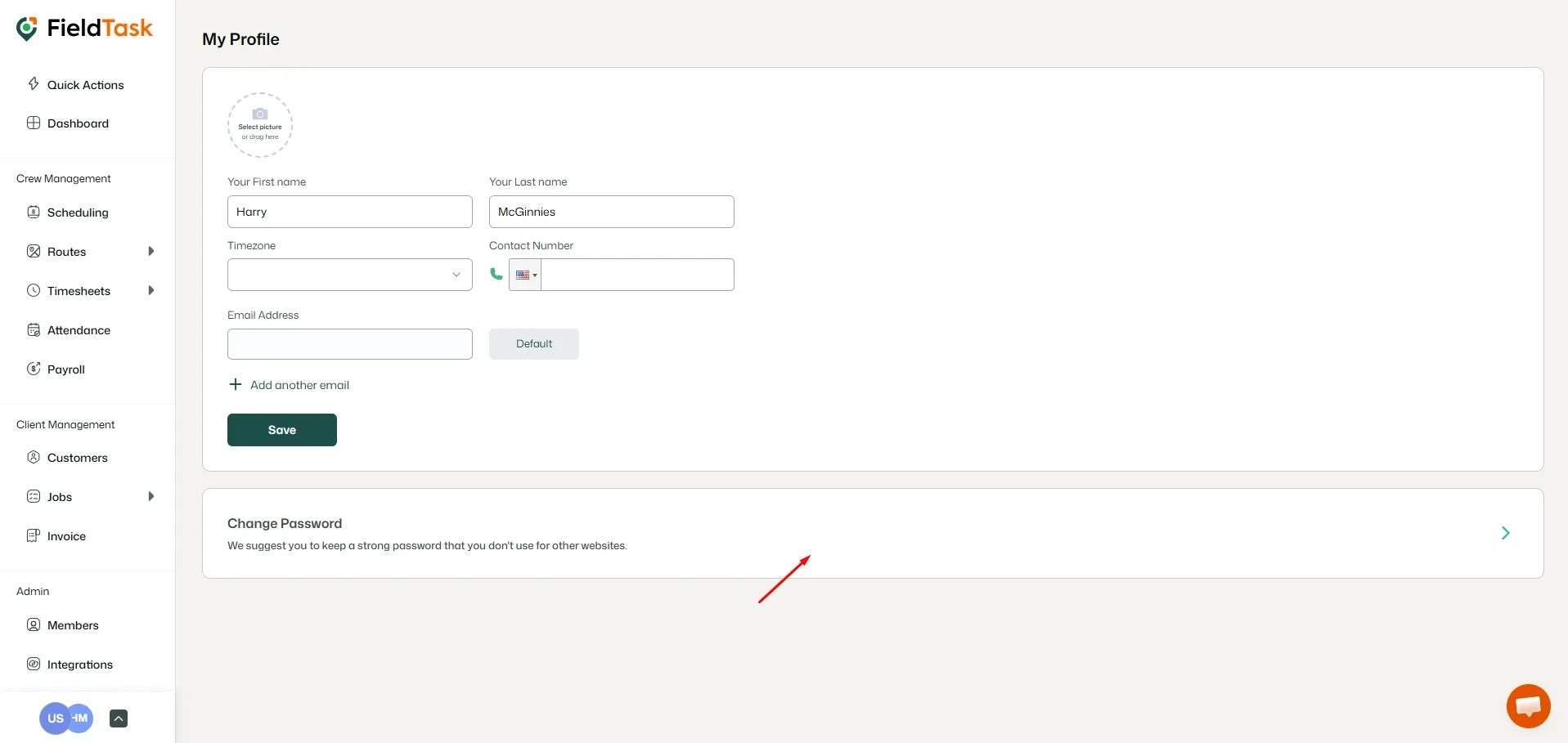 FieldTask Profile Page