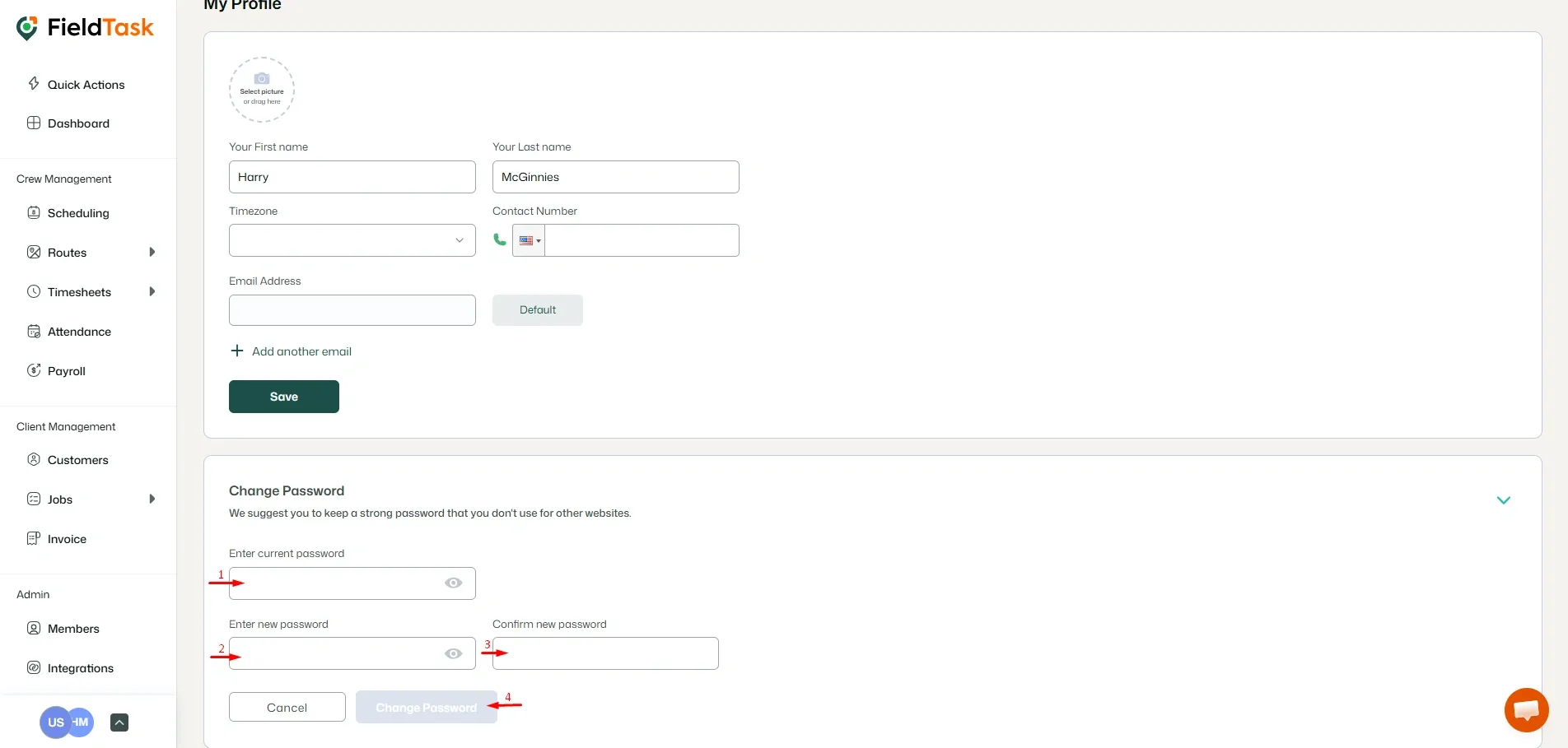 FieldTask Profile Page