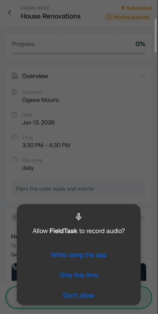 FieldTask Mobile App Permissions