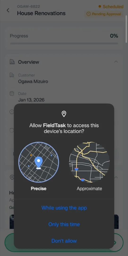 FieldTask Mobile App Permissions