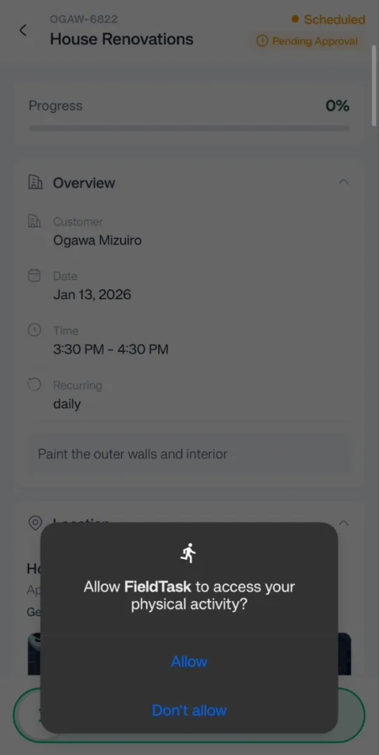 FieldTask Mobile App Permissions