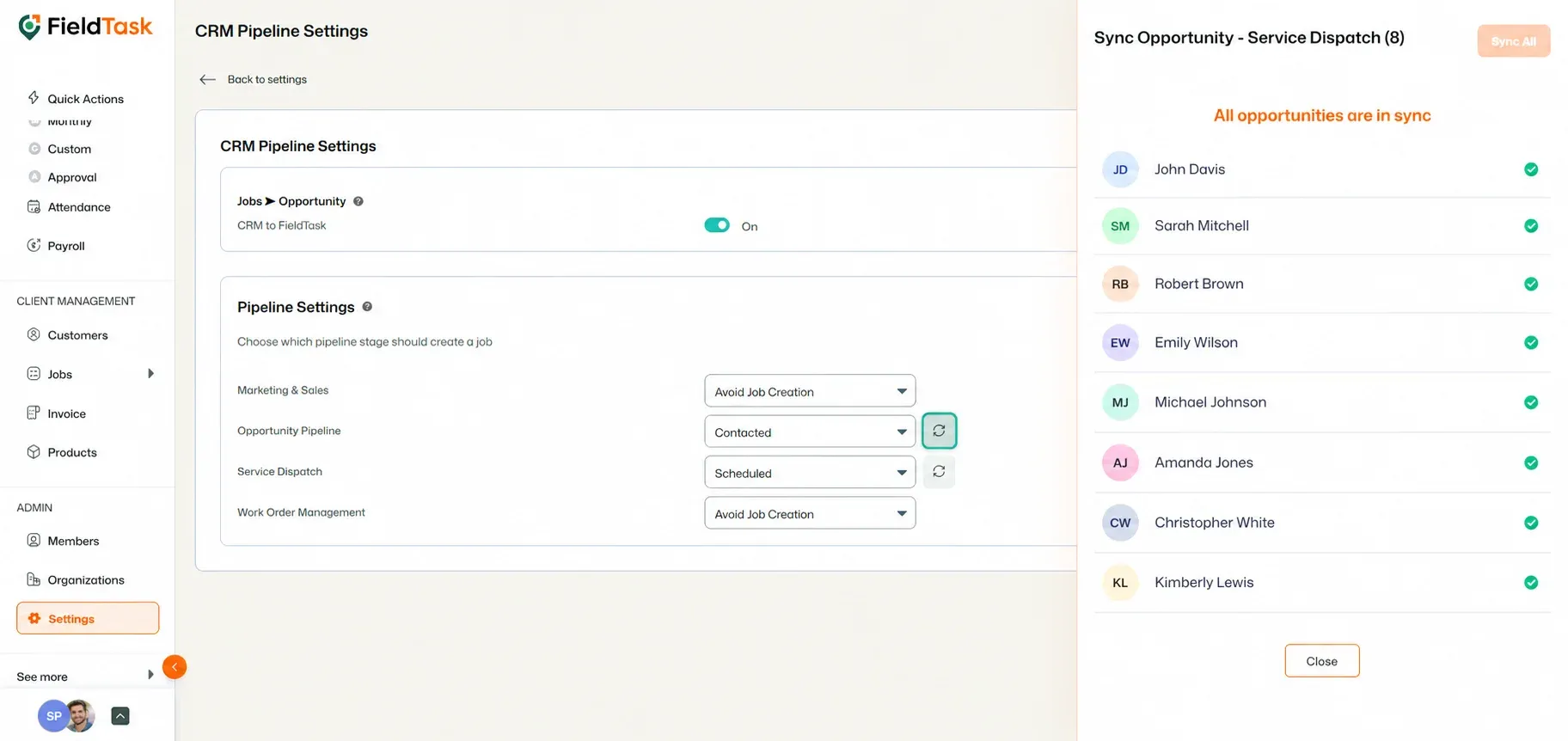 Pipeline Settings page with the sync button highlighted.