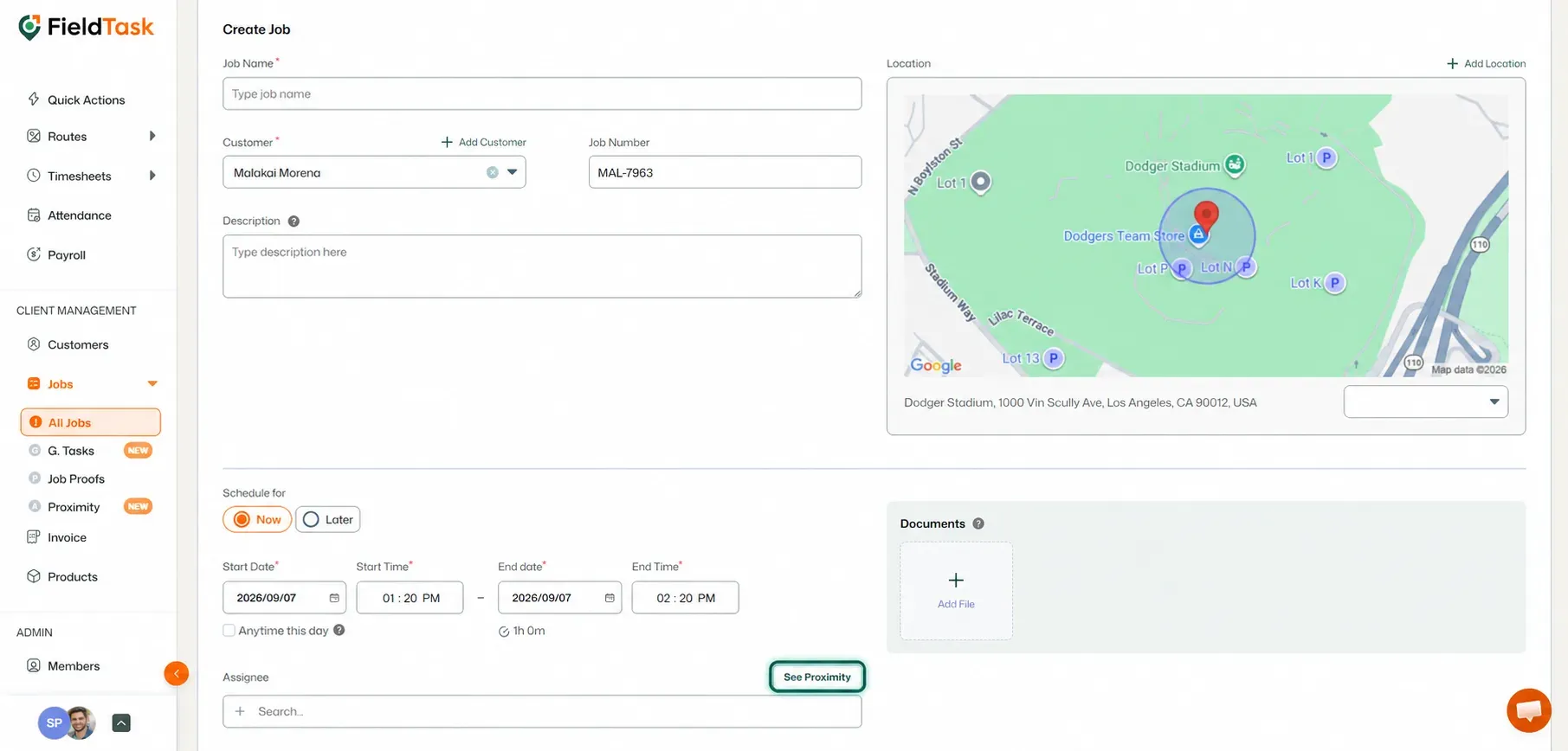 Job form with See Proximity button highlighted