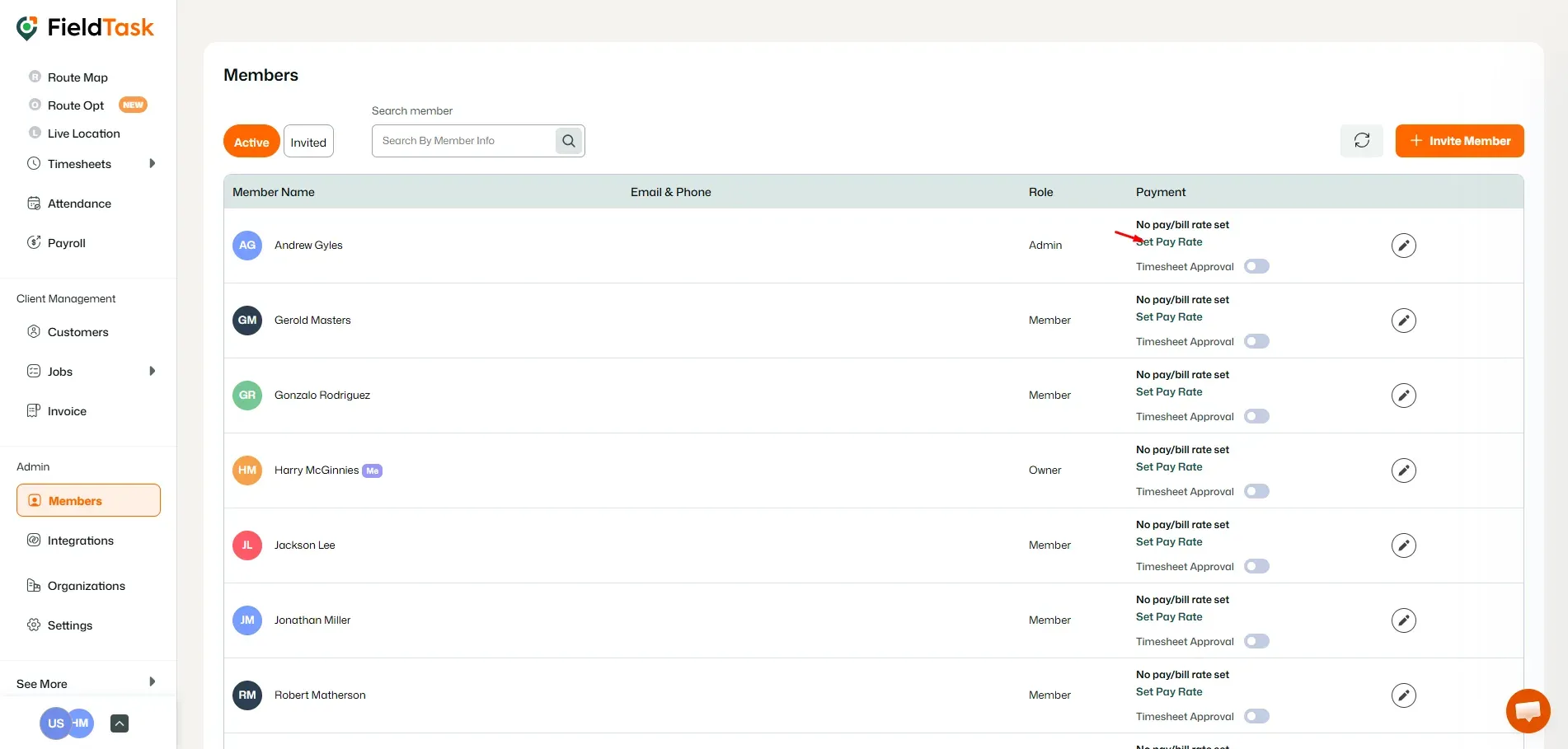 FieldTask Members Page