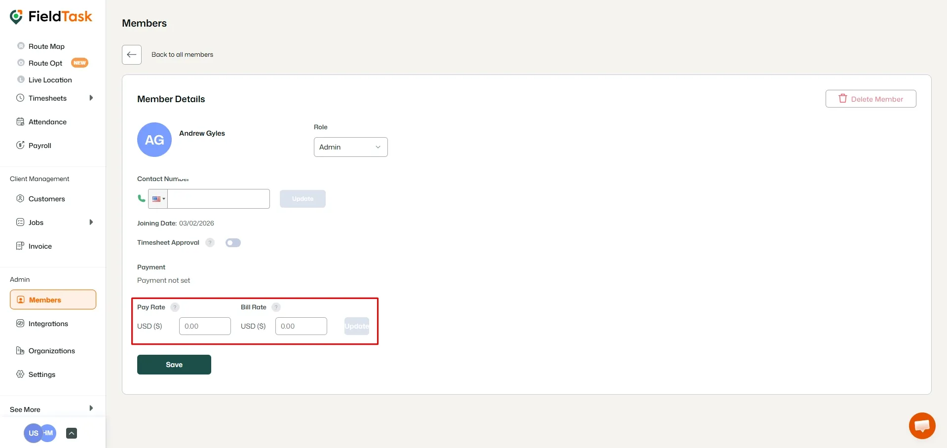 FieldTask Members Detail Page
