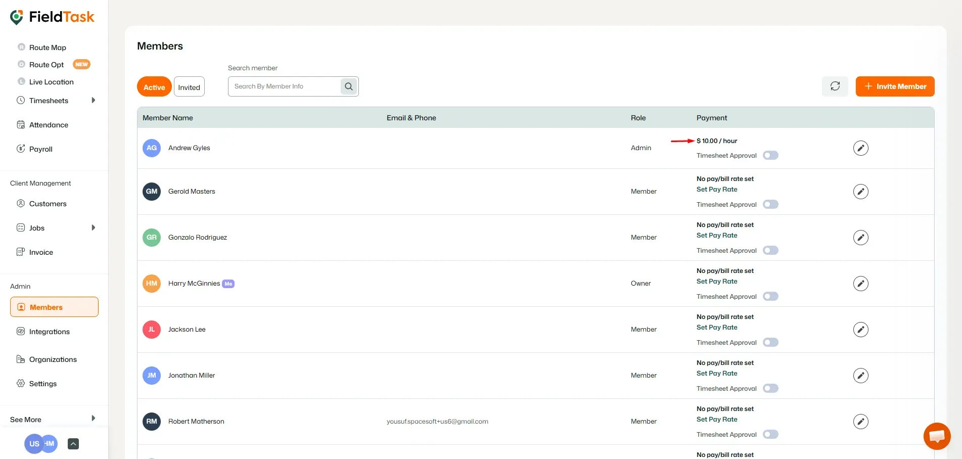 FieldTask Members Page