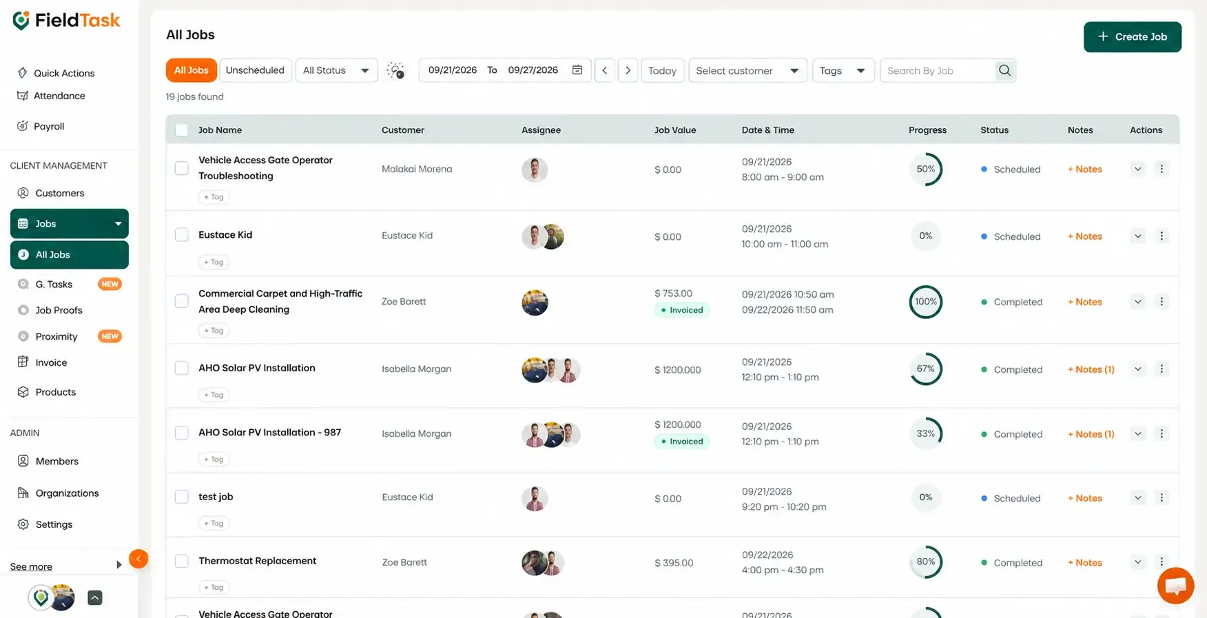All Jobs page with Jobs and Create Job highlighted