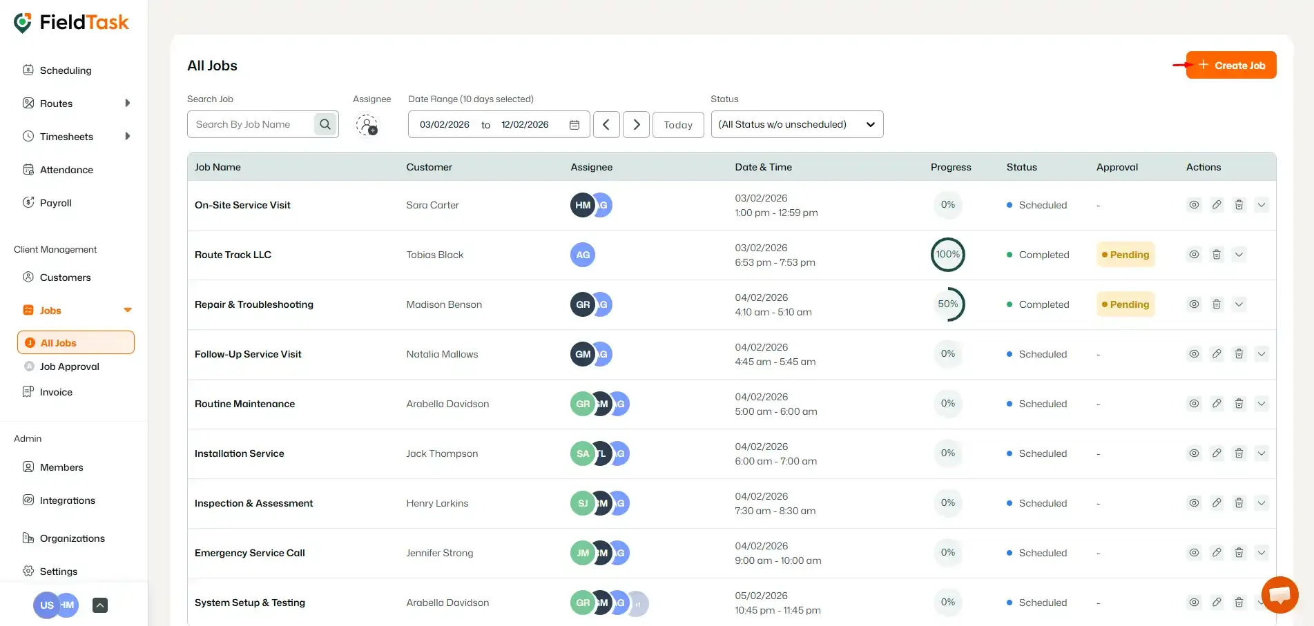 FieldTask All Jobs Page