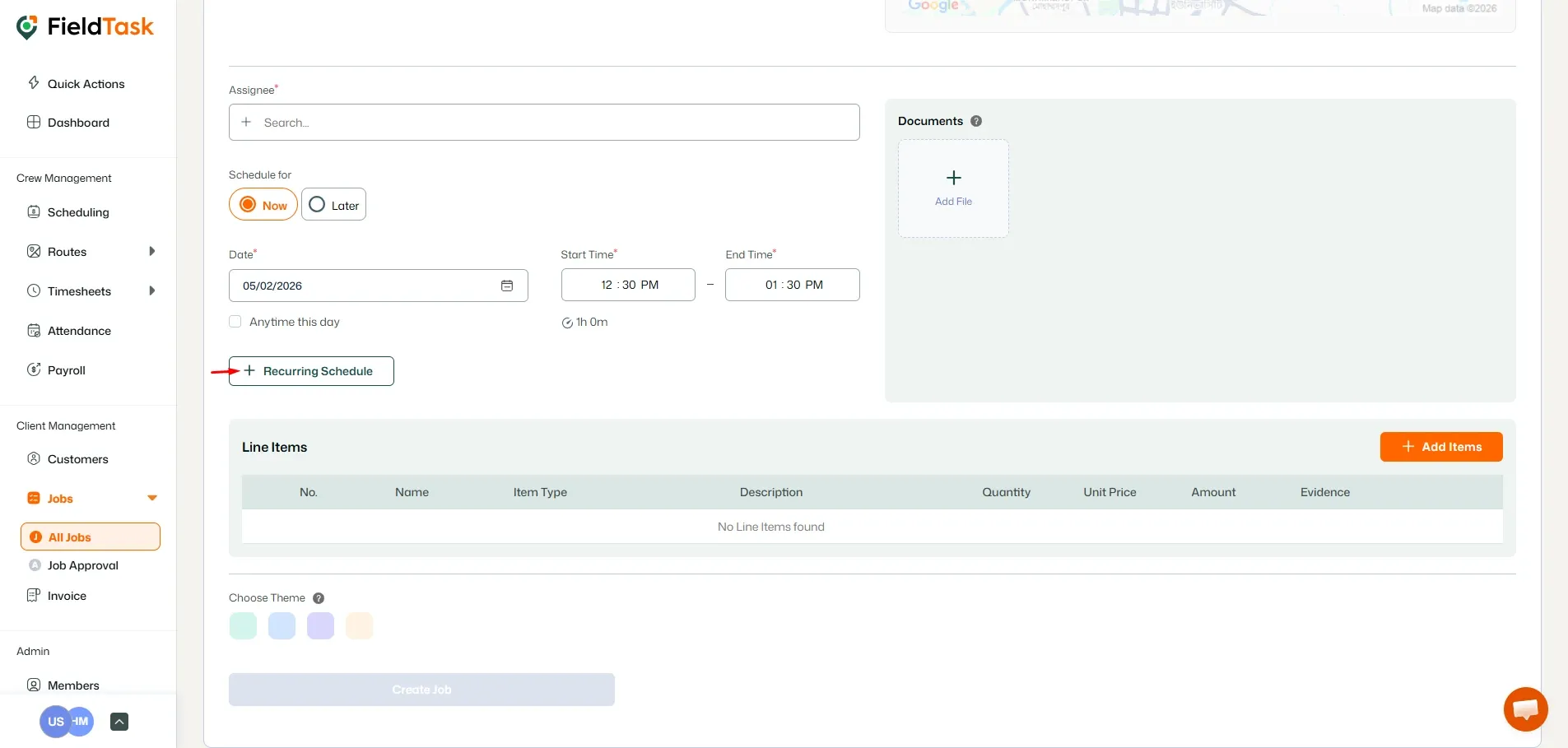 FieldTask Job Creation Page