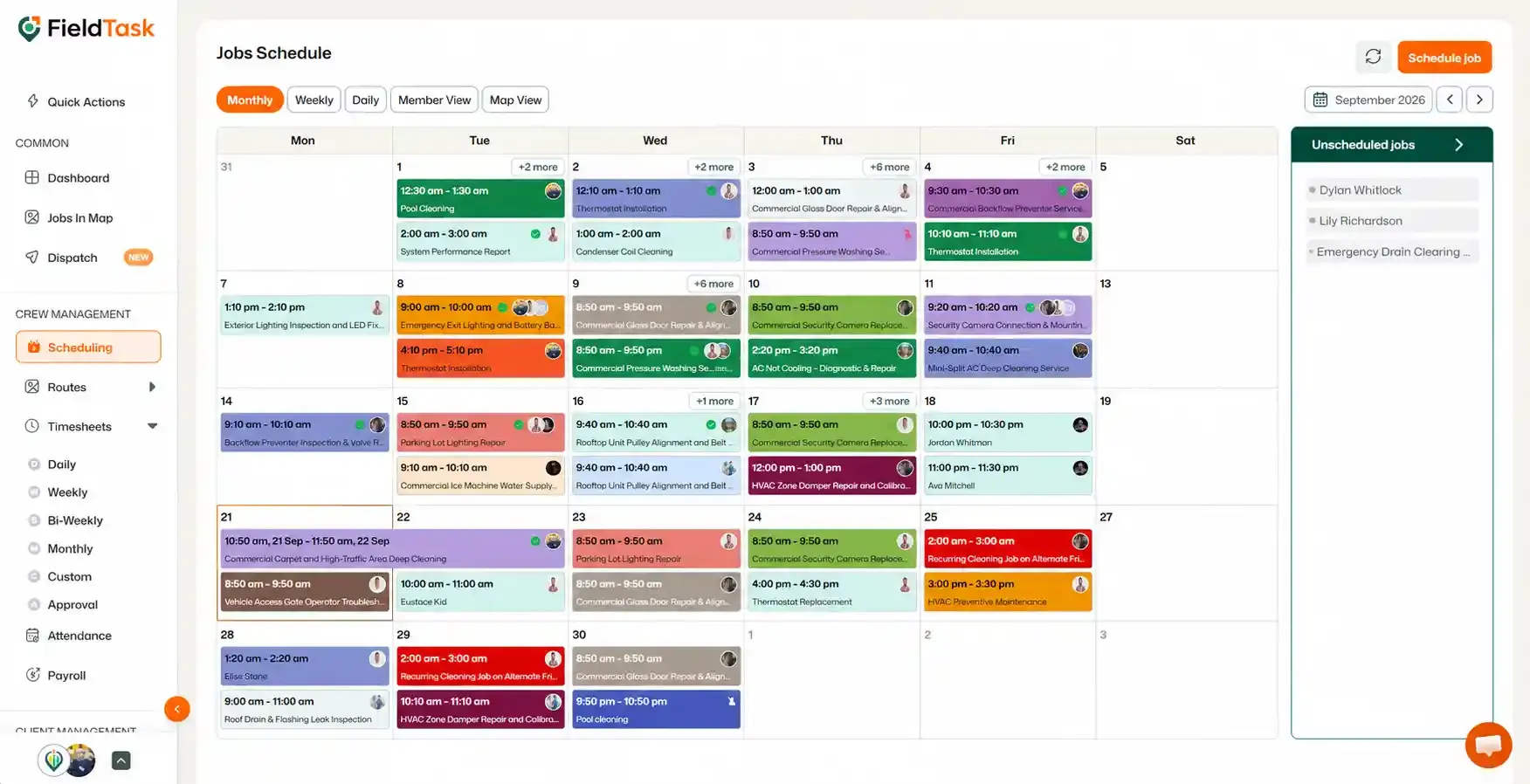 Jobs Schedule with highlighted Unscheduled jobs sidebar.