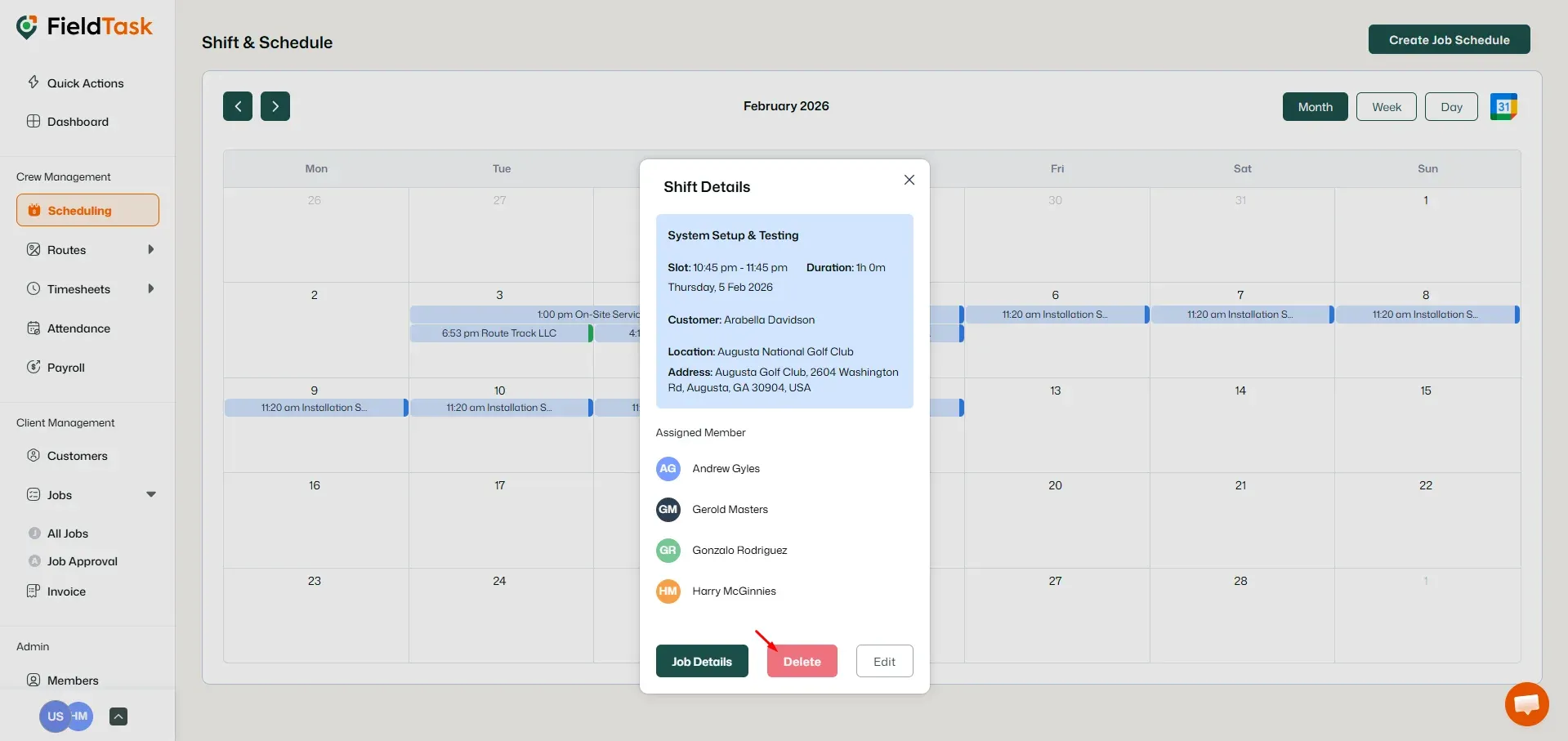 FieldTask Scheduling Calendar