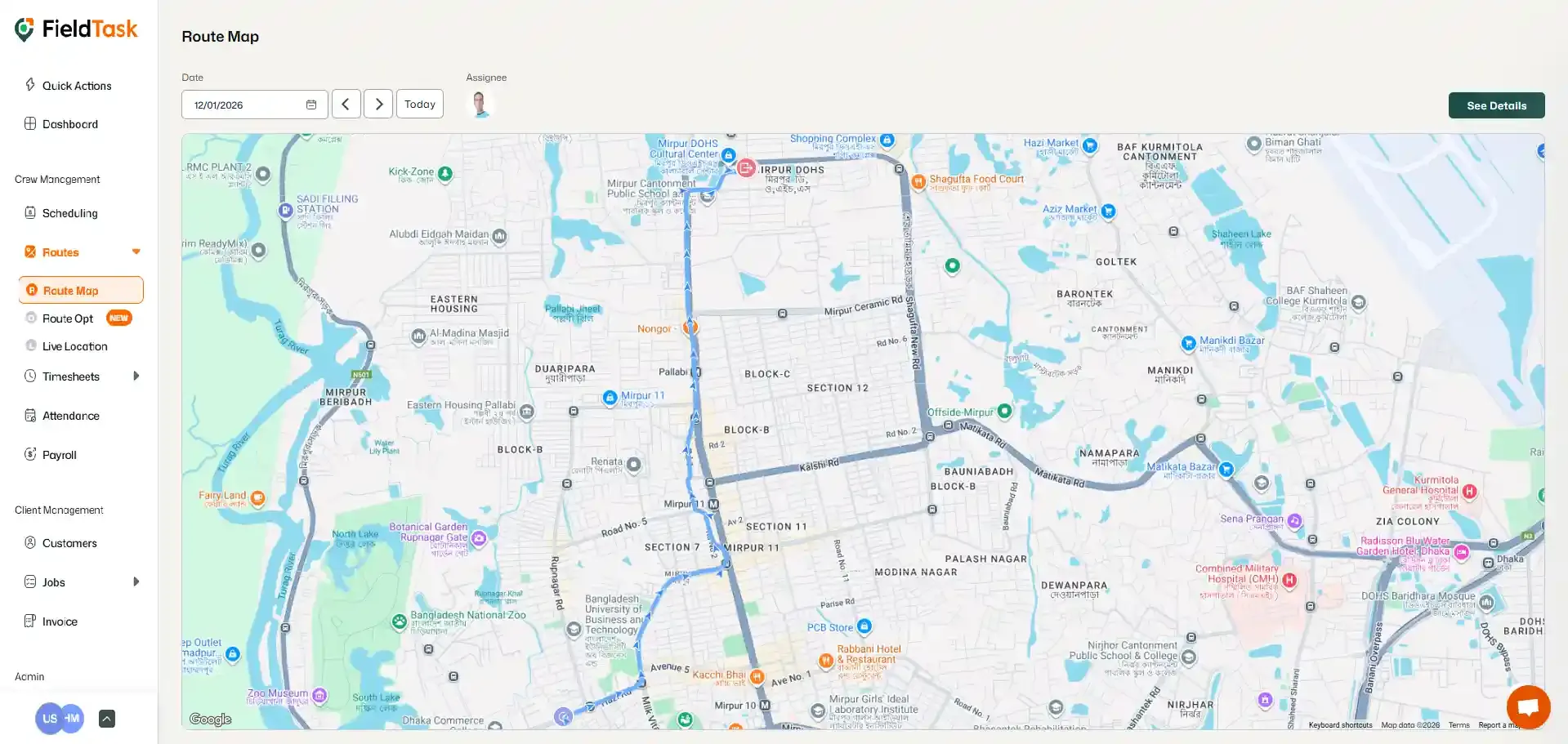 Member's Route Map on FieldTask