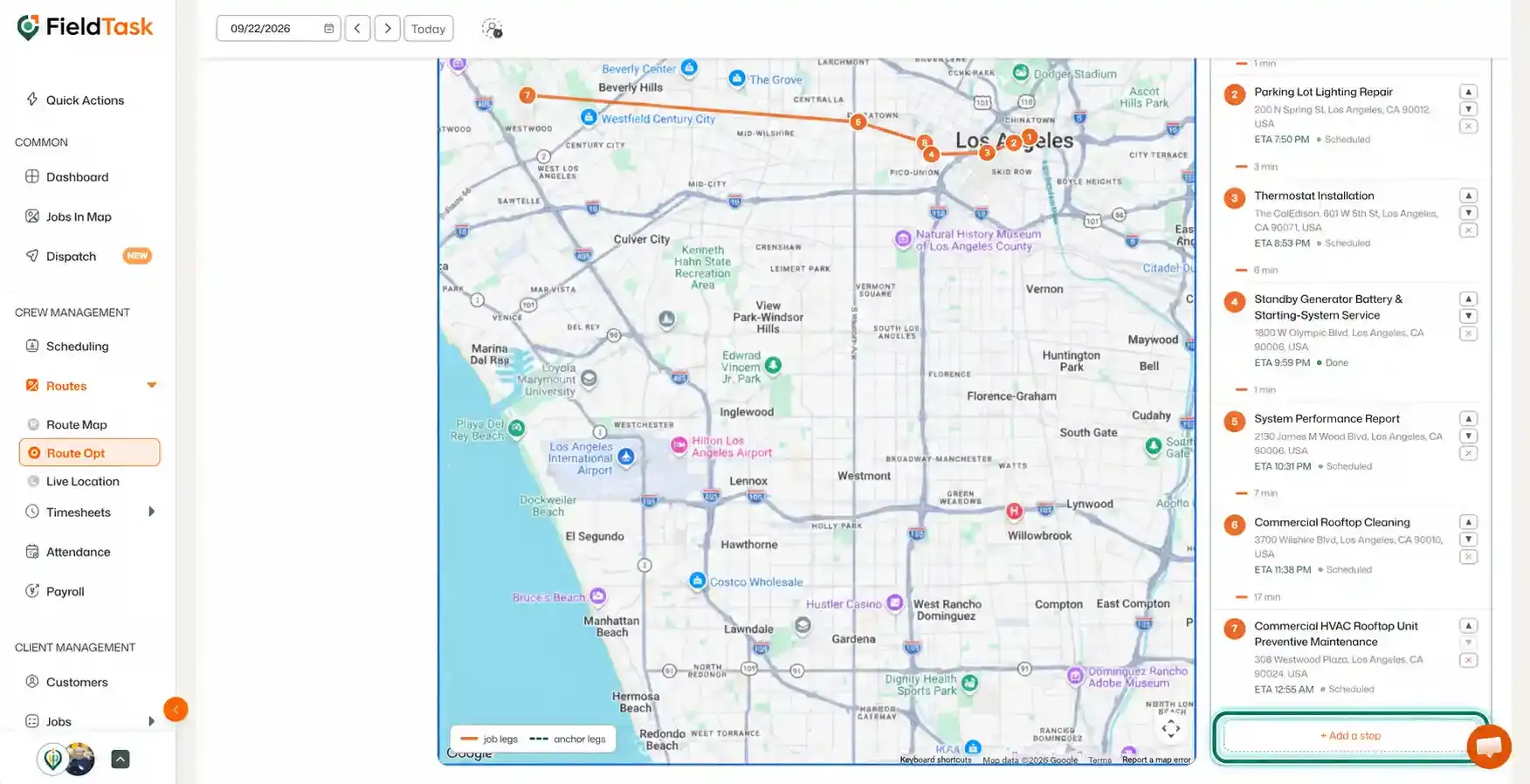 Add a stop button highlighted below the route summary panel