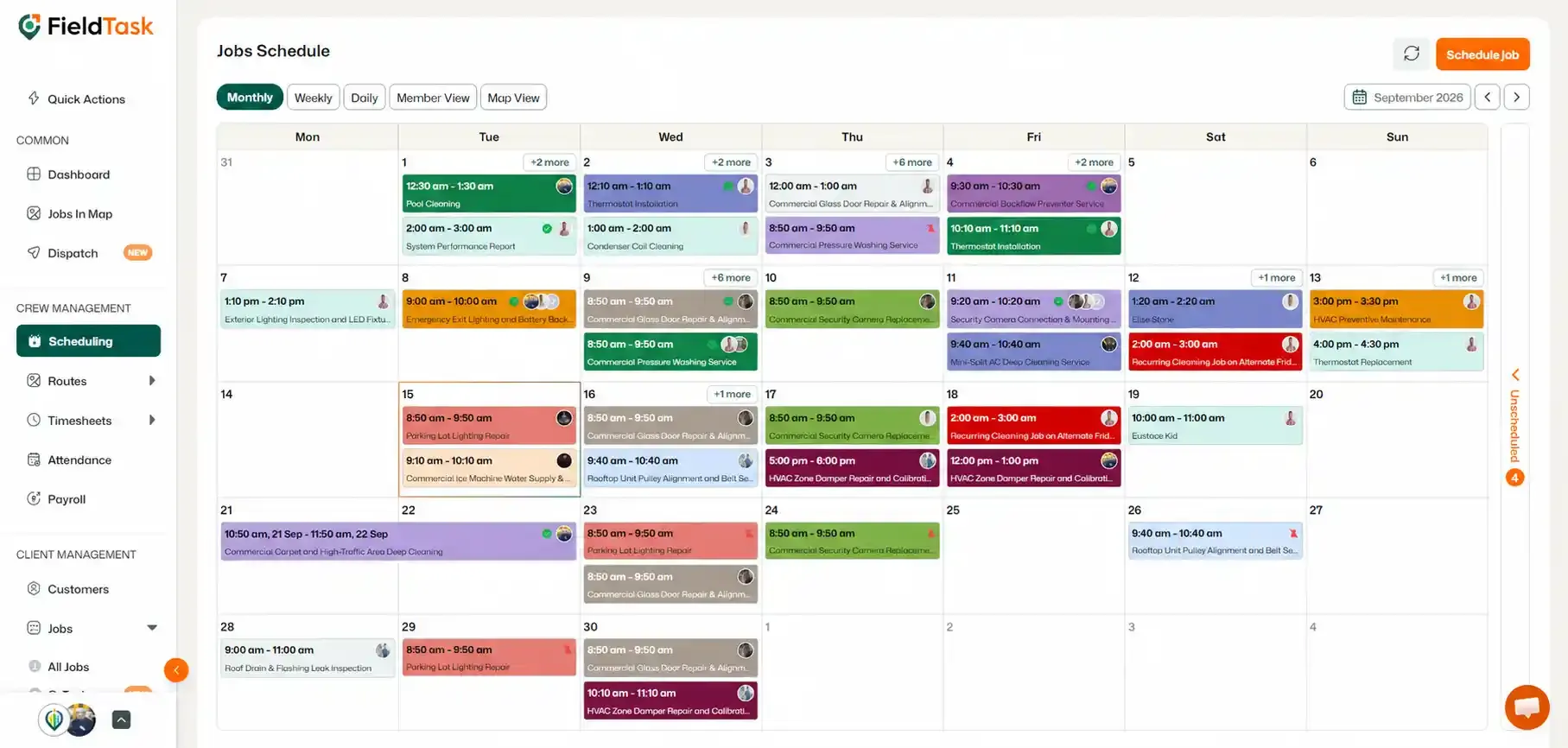 Monthly Jobs Schedule with Scheduling tab highlighted