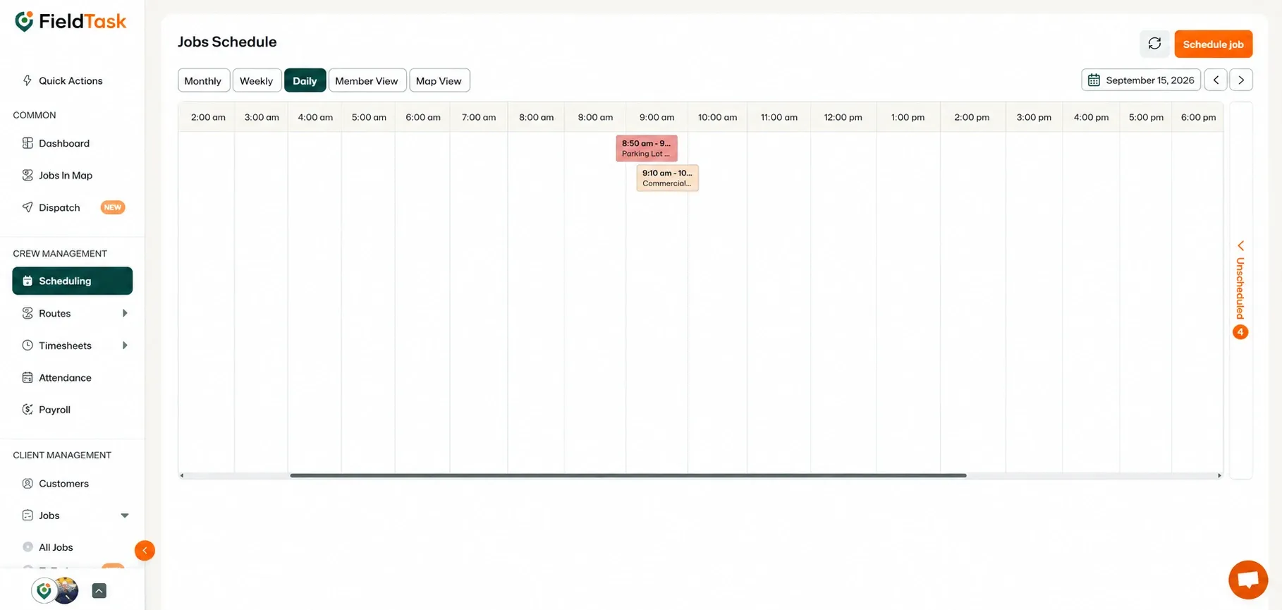 Daily Jobs Schedule with Daily view highlighted
