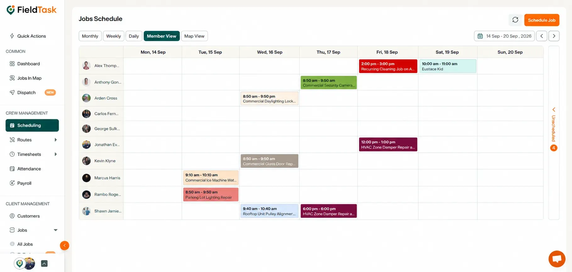 Member View schedule with Scheduling tab highlighted
