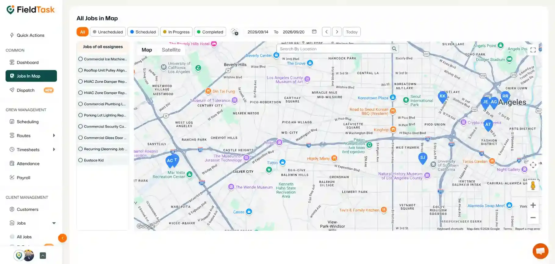All Jobs in Map page with Jobs in Map tab highlighted