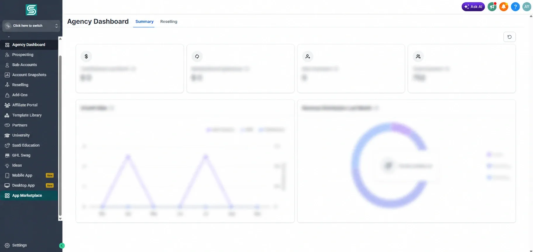 Agency dashboard with App Marketplace highlighted