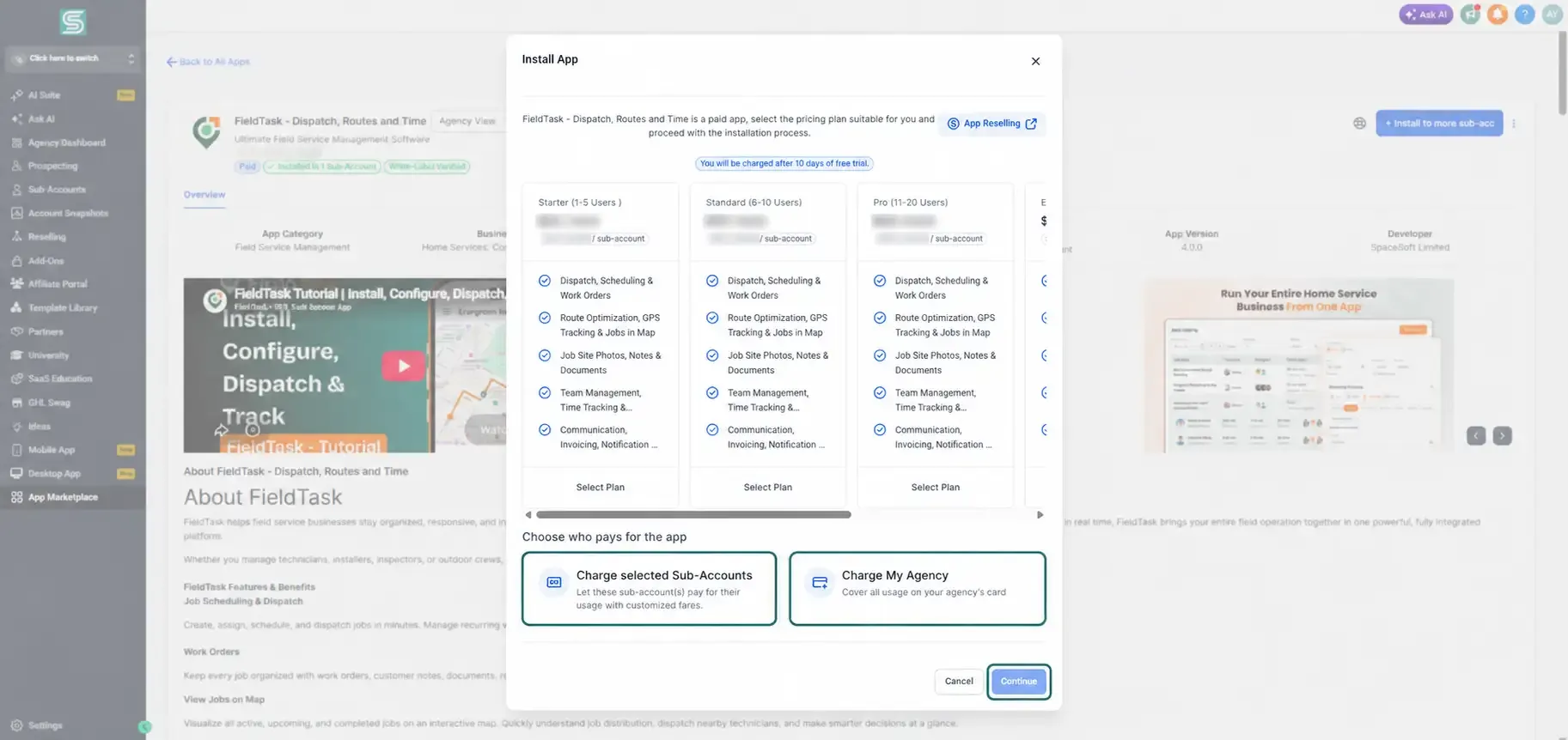 Install app modal with payment options highlighted