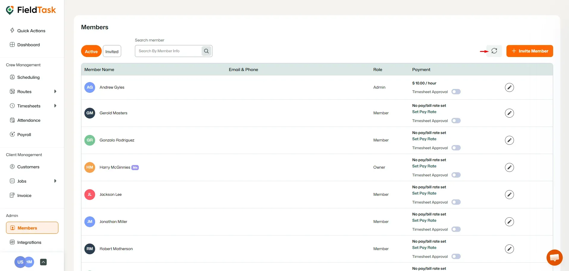 FieldTask Members Page